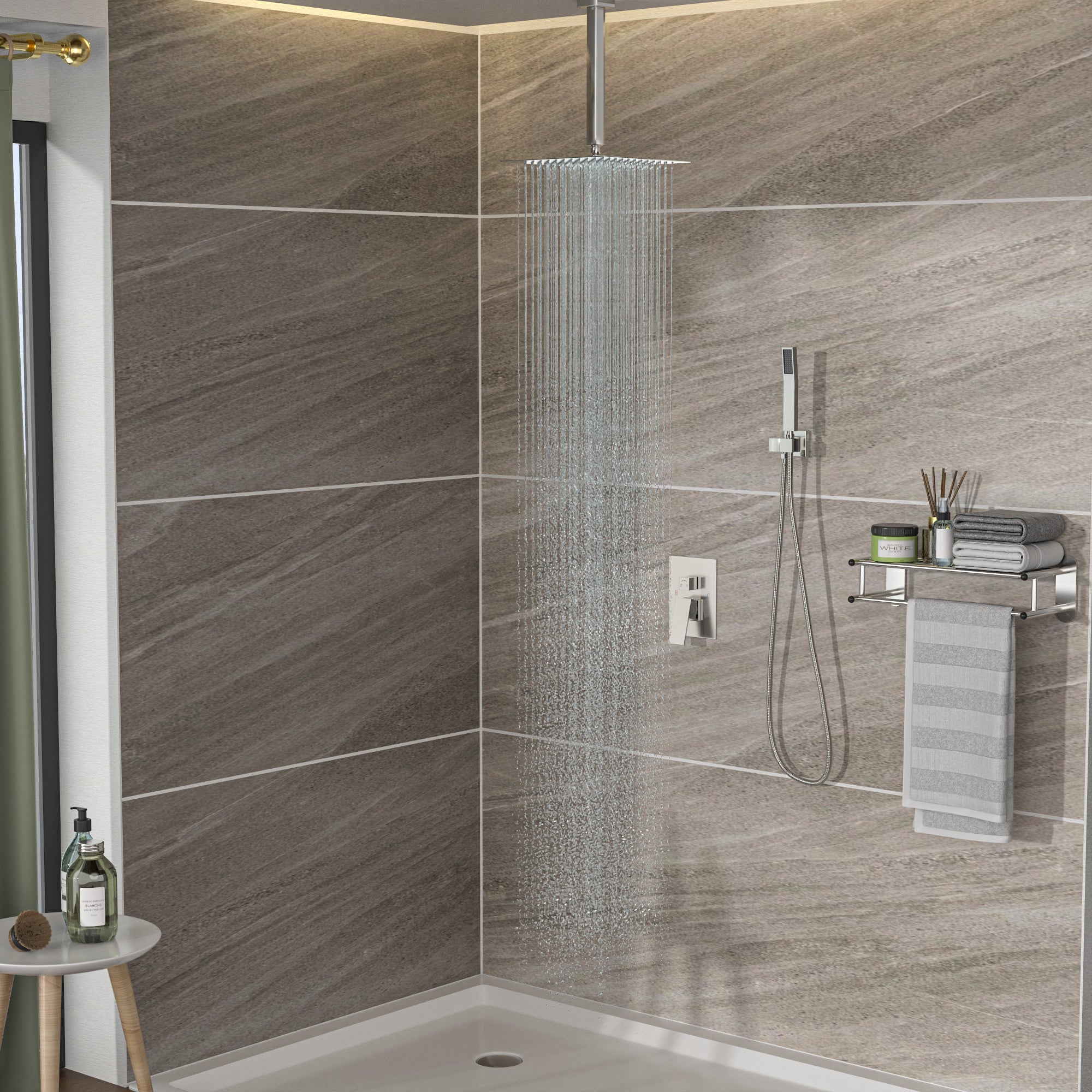Square Shower Head System: 16" Ceiling Mount