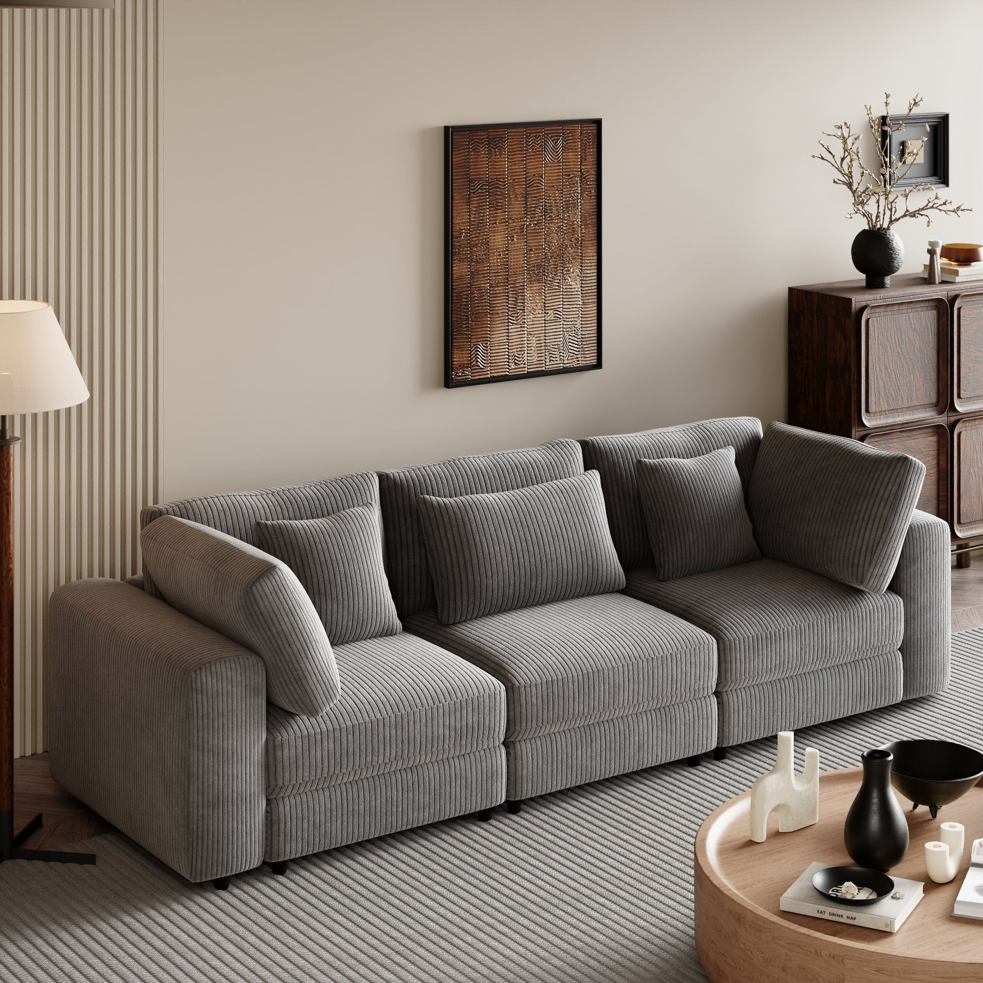 U-Style 105'' Sofa: Removable Cushions & 5 Pillows