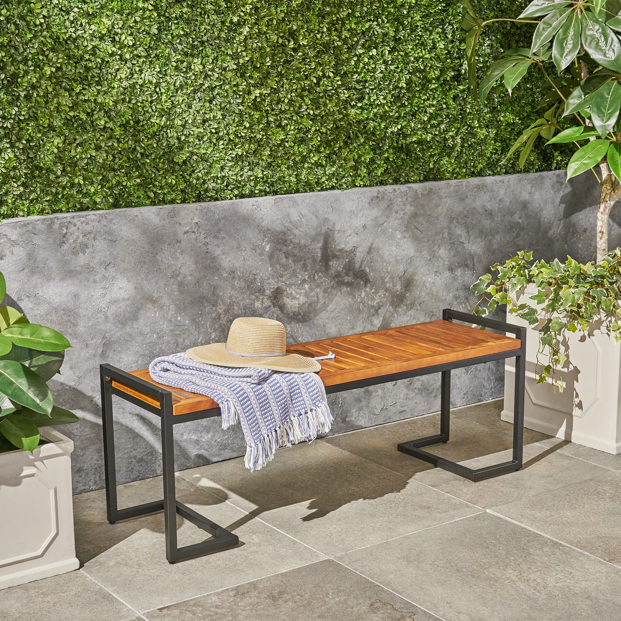 Hopkins Industrial Wood & Metal Bench | Patio Furniture
