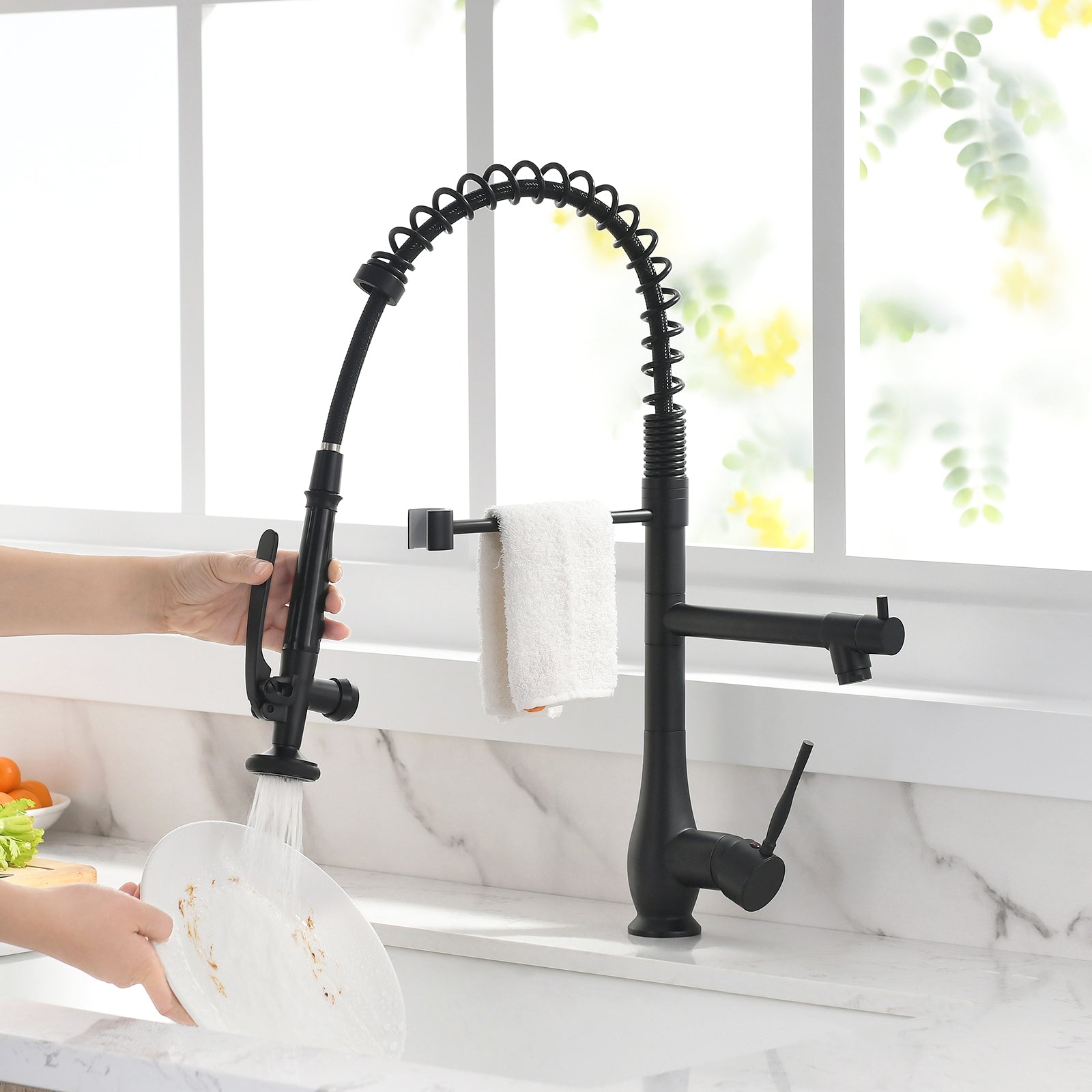Black & Nickel Pull-Down Kitchen Faucet