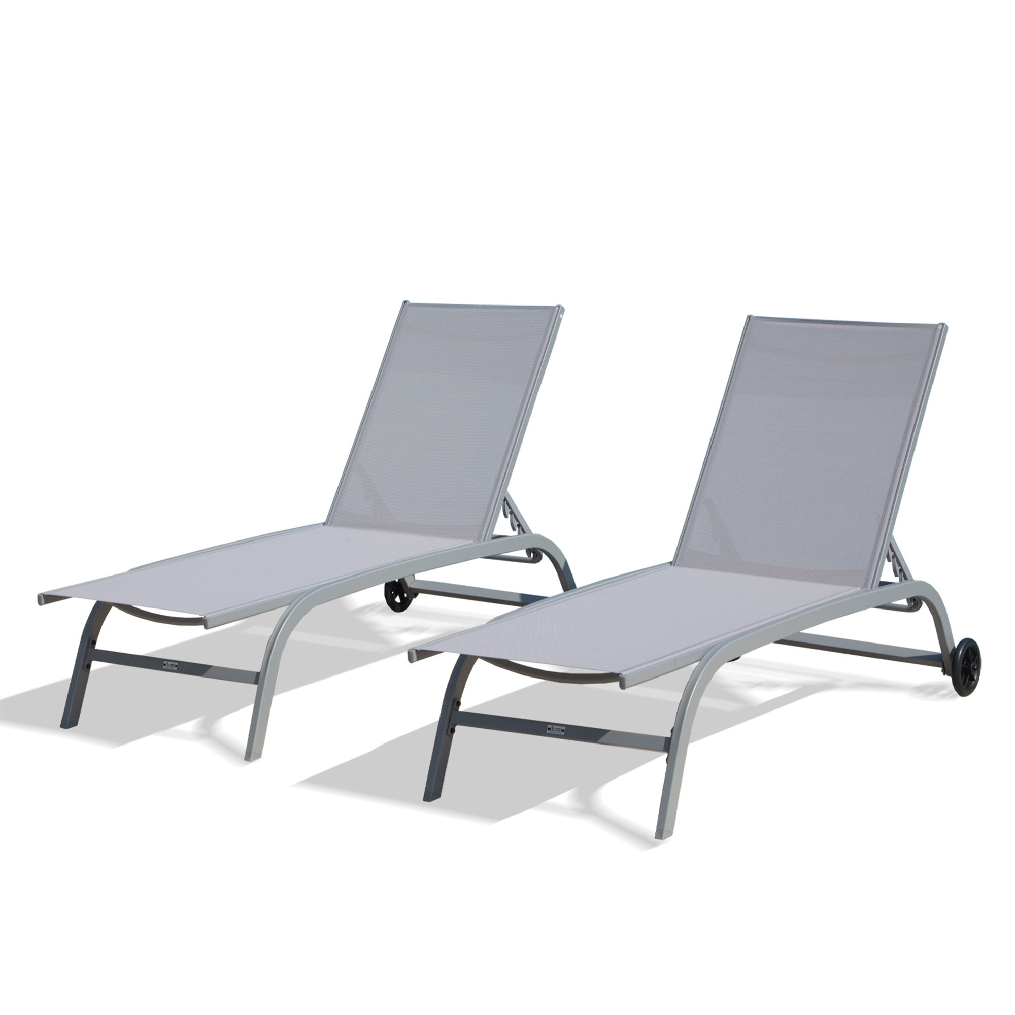 Outdoor Chaise Lounge Set with Wheels (Grey)