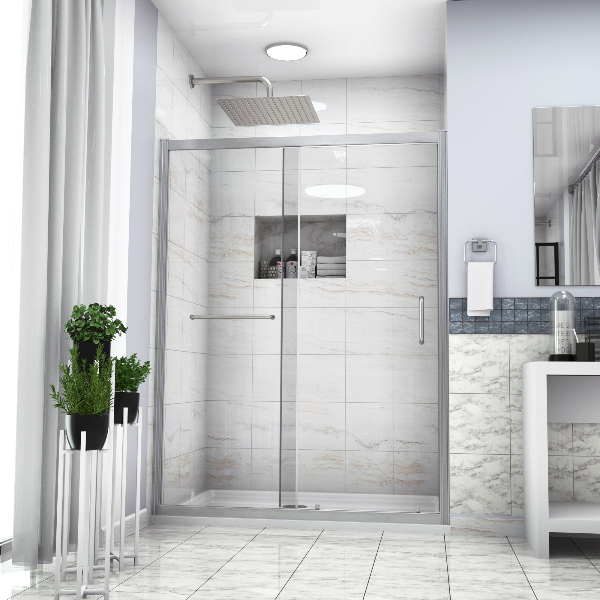 60"x72" Sliding Shower Door - Brushed Nickel