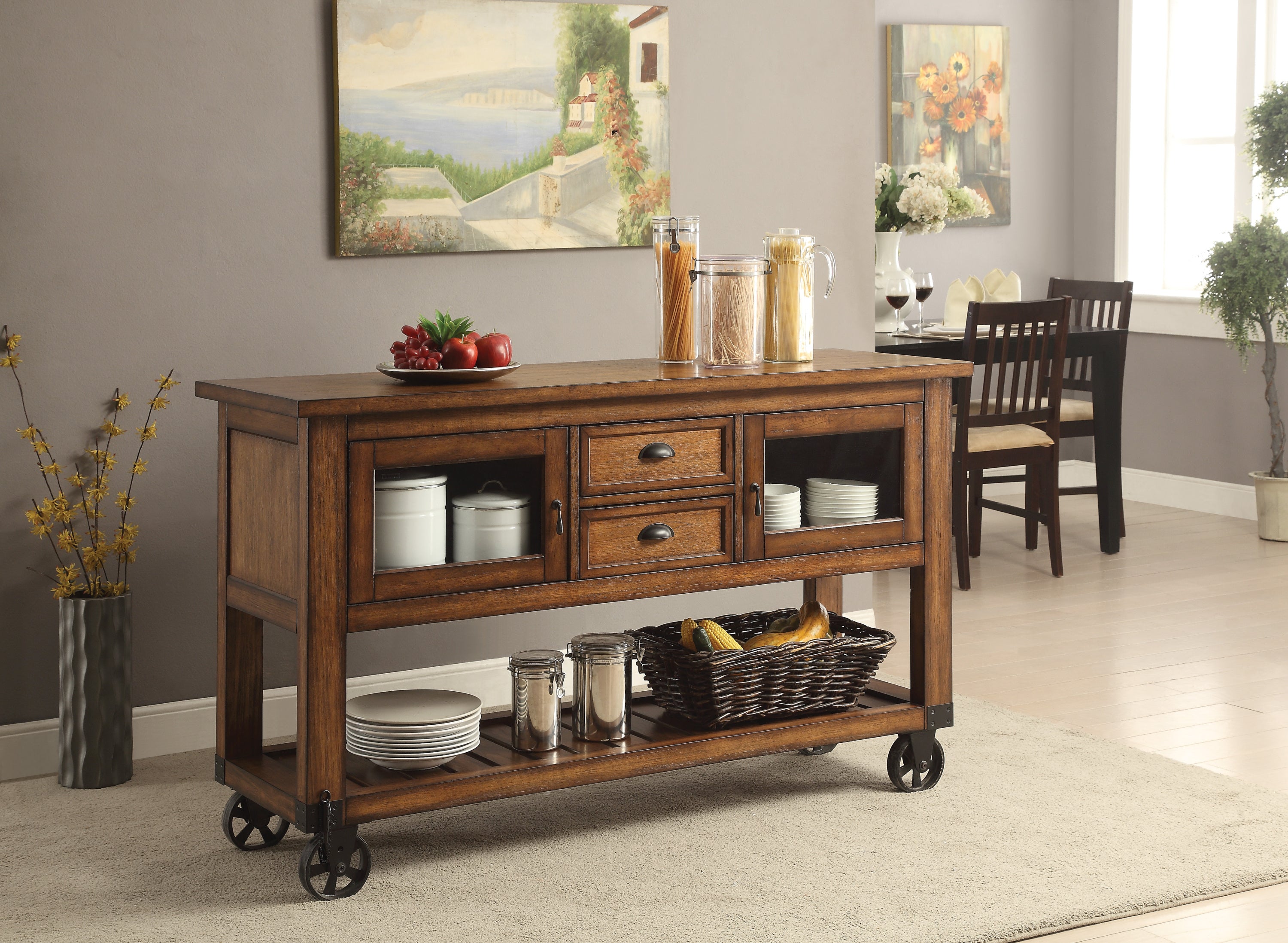 Kadri Chestnut Kitchen Cart: Distressed Finish