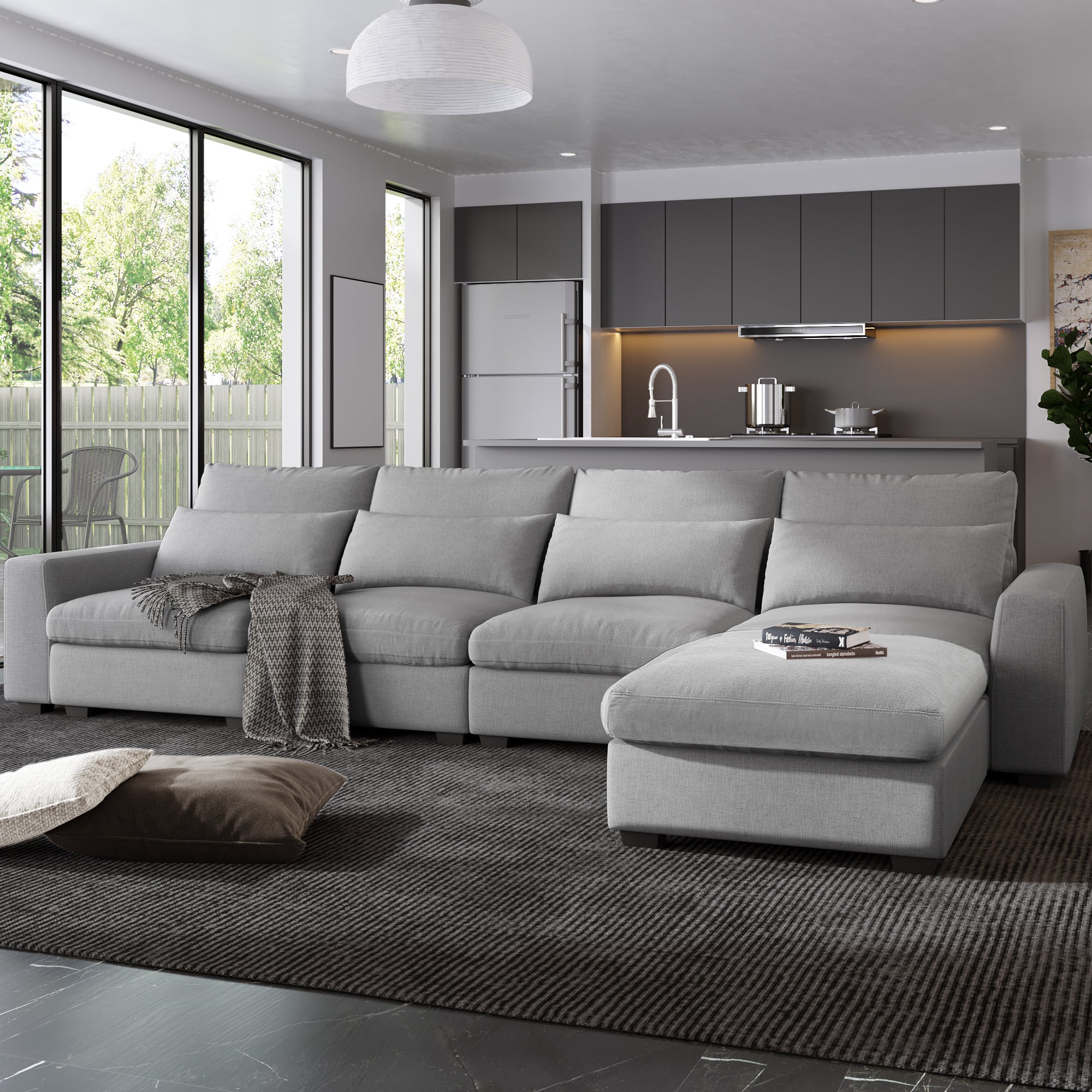 Modern L-Shape Sectional Sofa w/ Reversible Chaise