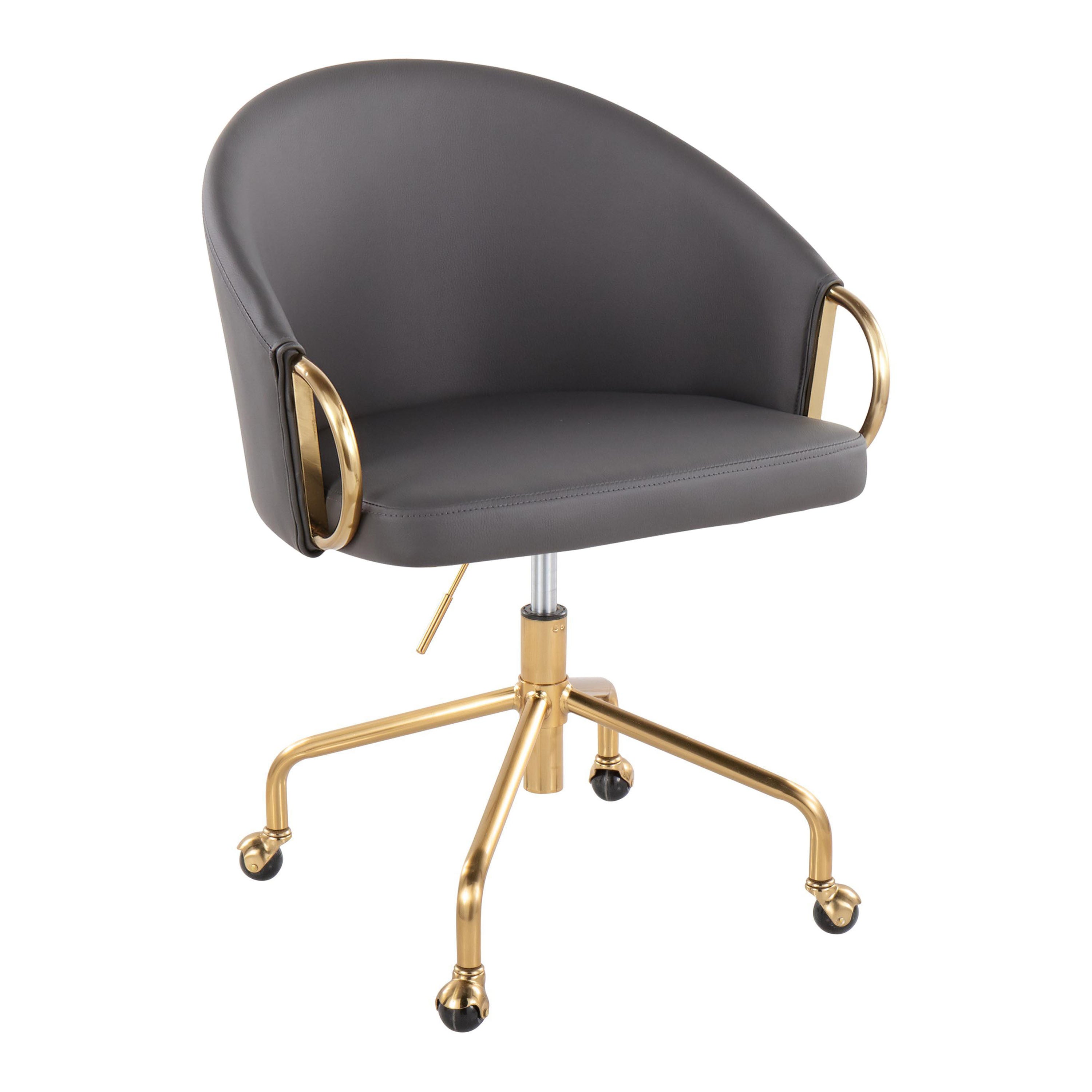 Claire Gold Task Chair, Grey Faux Leather | LumiSource