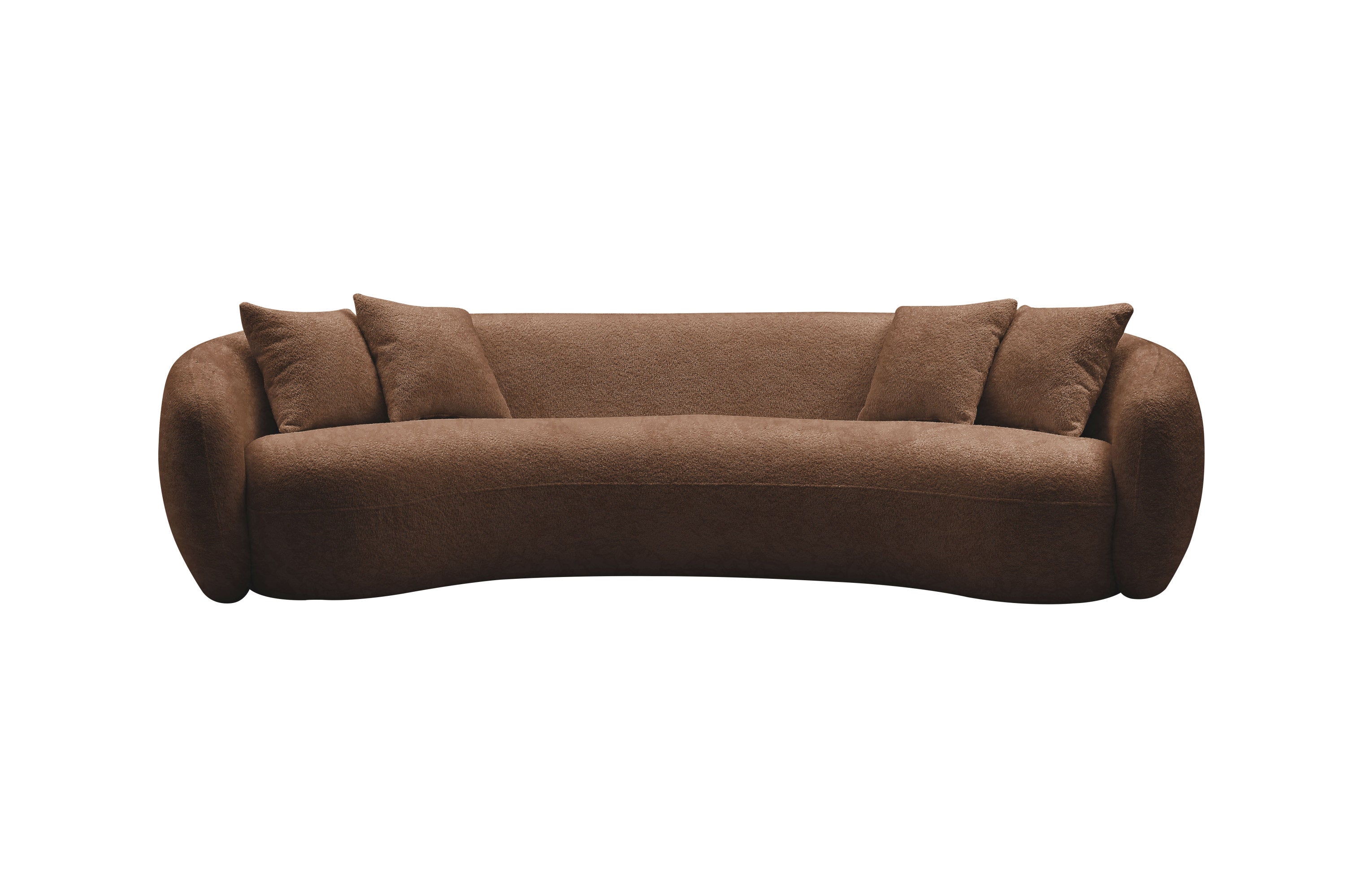 102" Brown Boucle Sectional Sofa: Modern Curved Couch