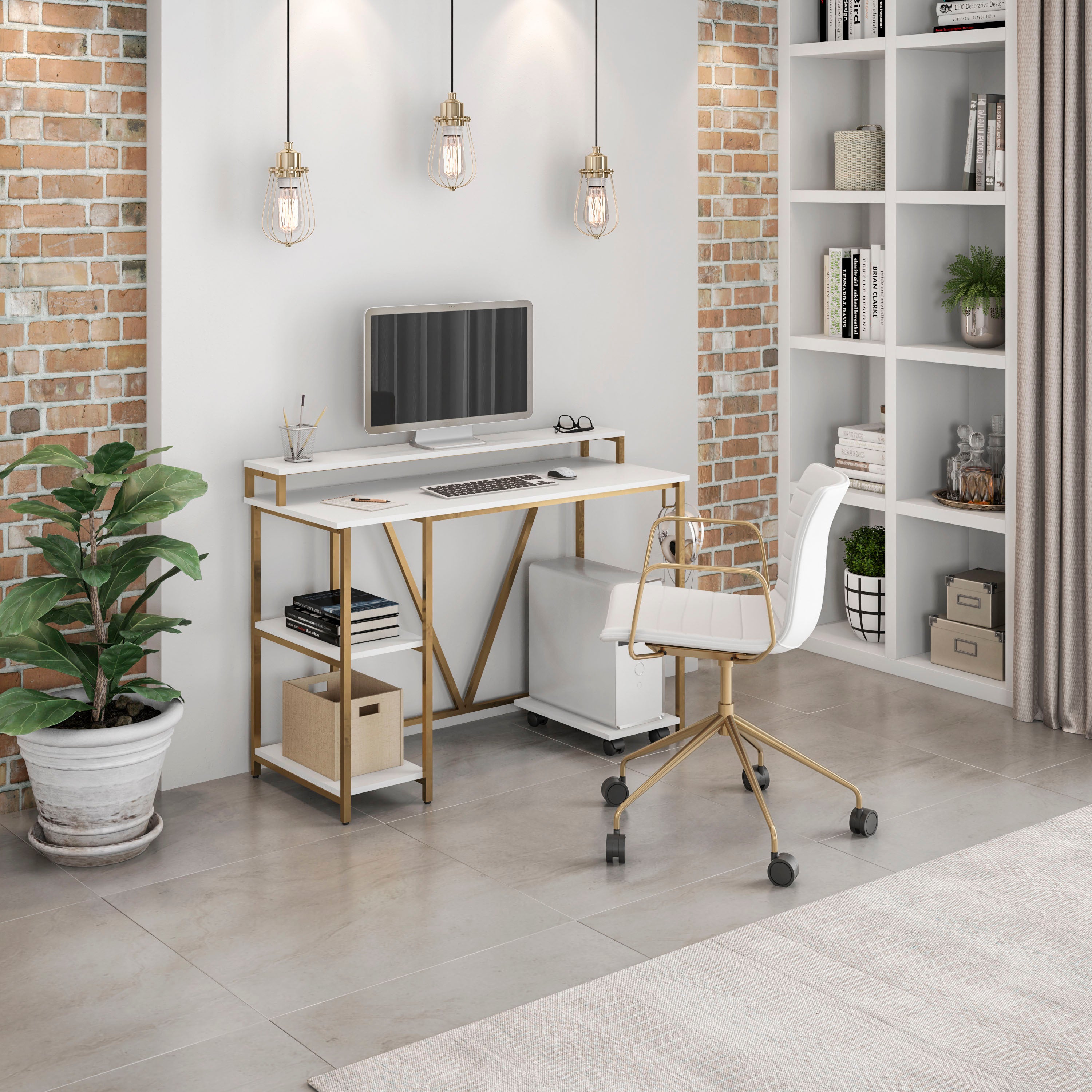 Industrial Gold Writing Desk | Modern & Chic