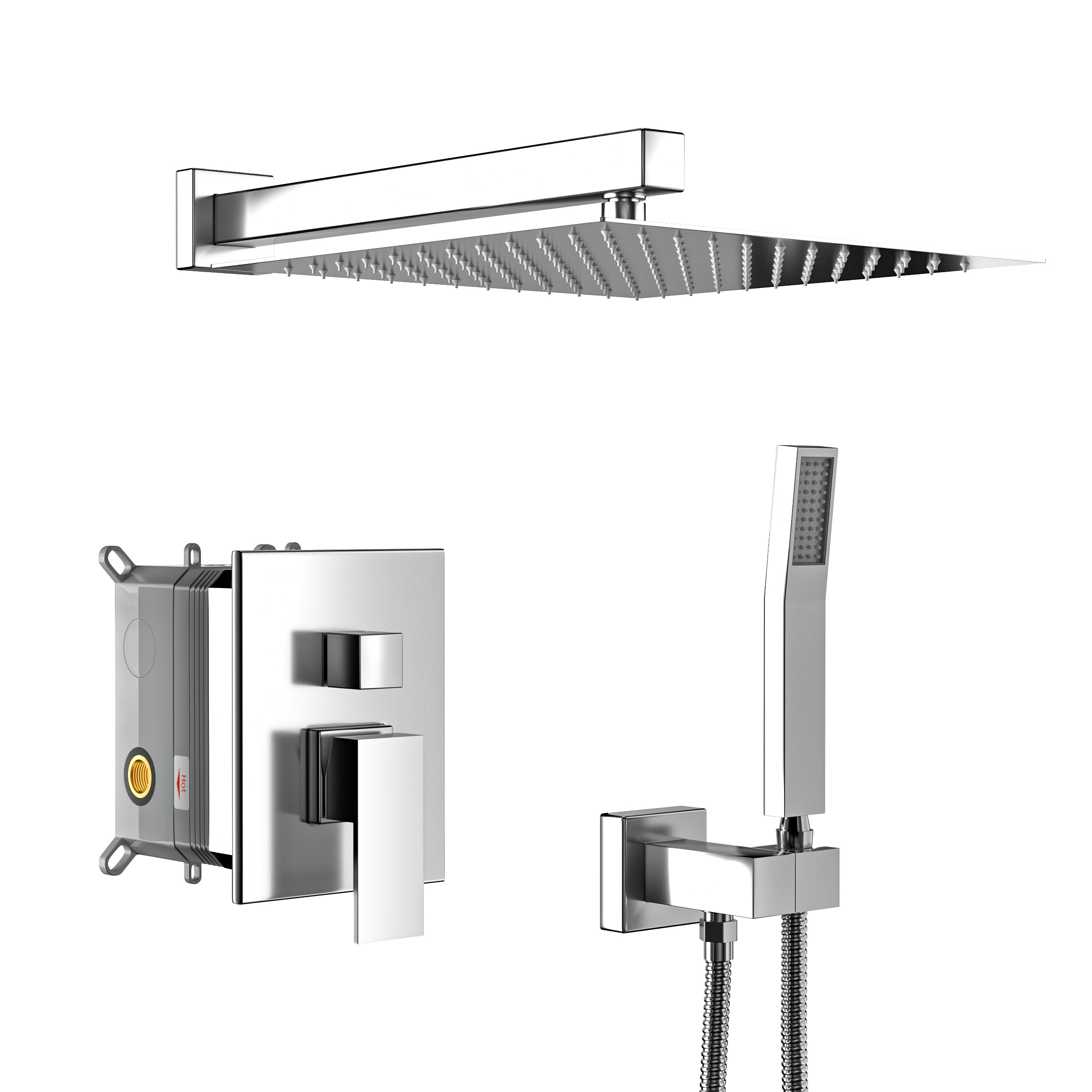 12" Square Dual Shower Head System - Chrome