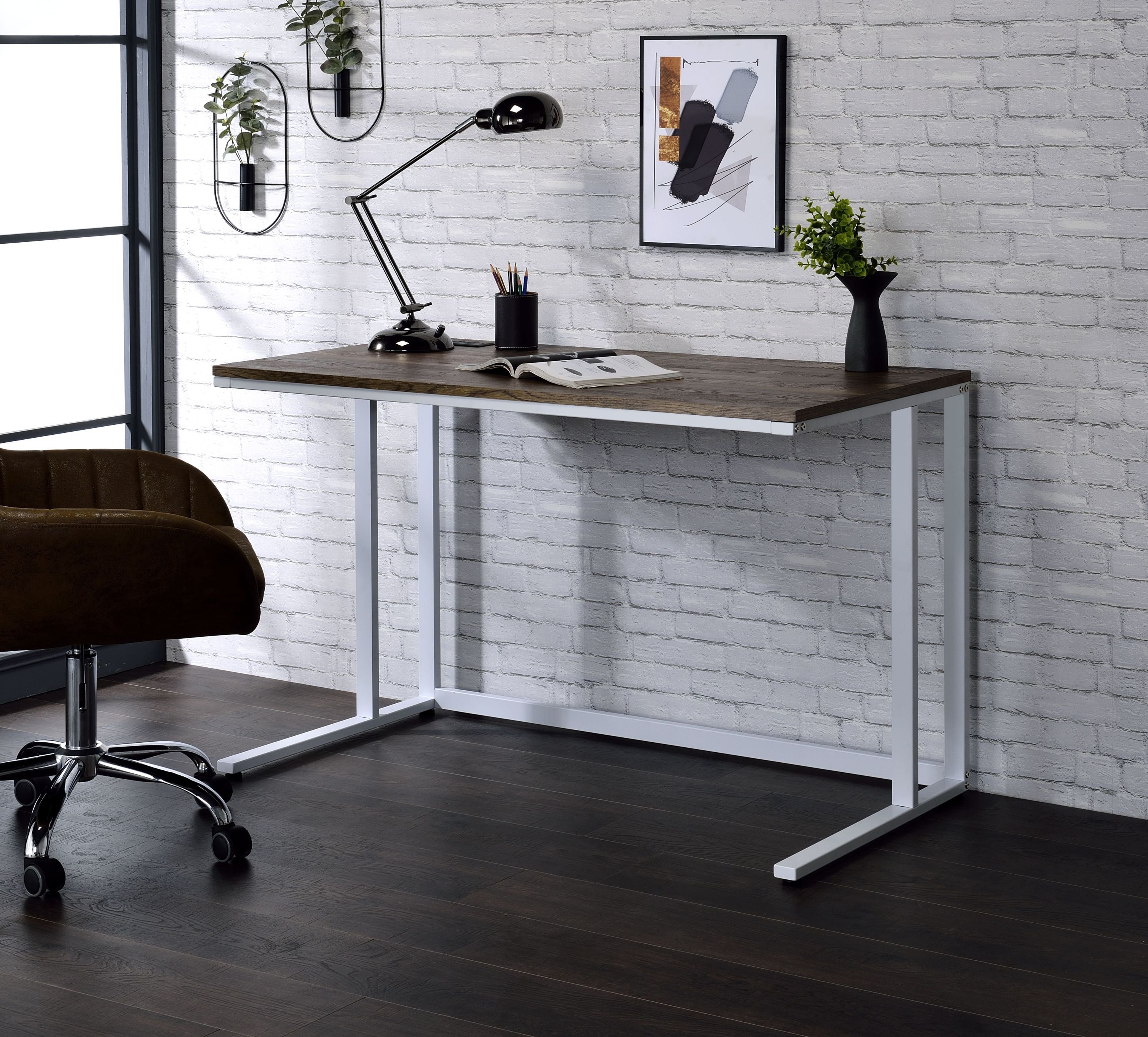 Tyrese Walnut & White Writing Desk with USB Port