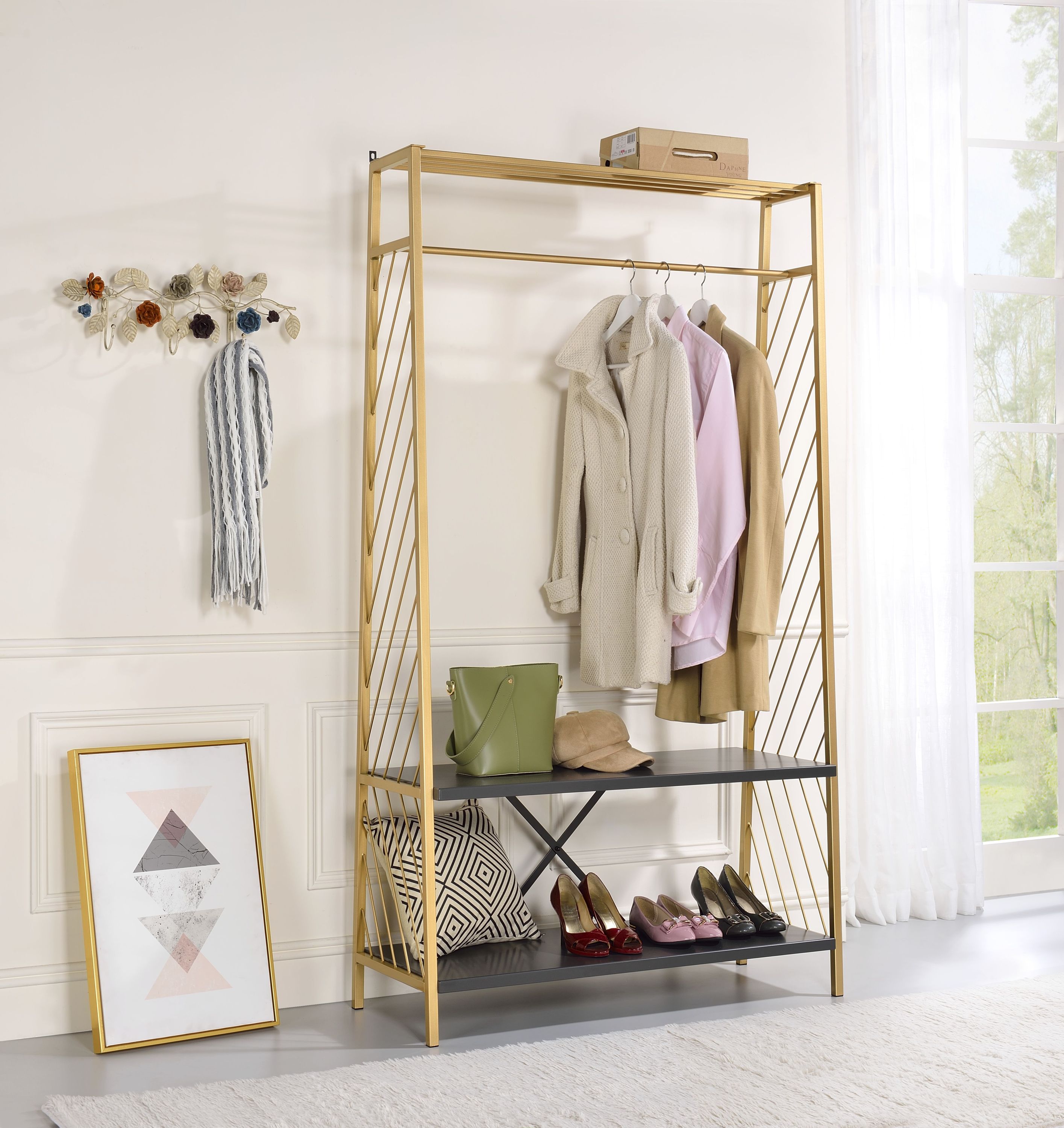 Pahor Gold & Black Hall Tree | Modern Entryway Storage