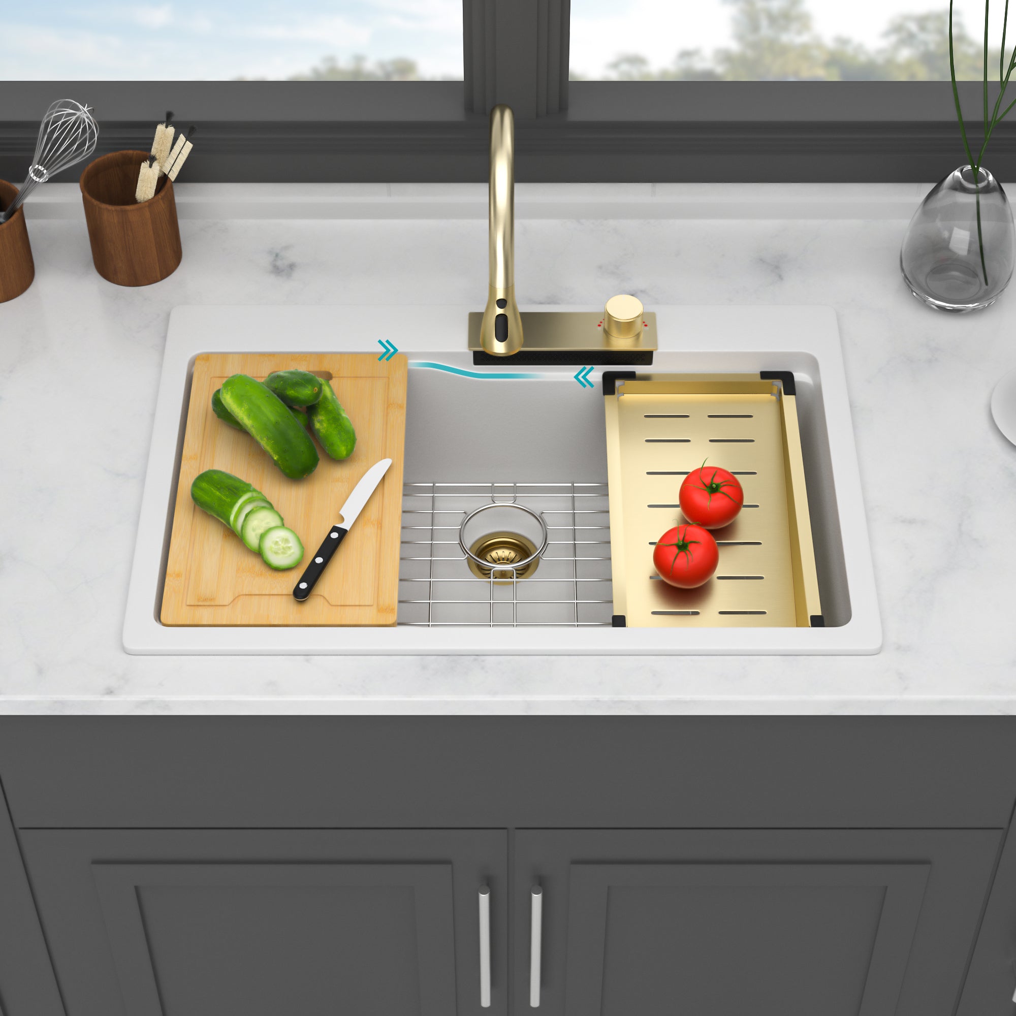 White Composite Granite Quartz Kitchen Sink