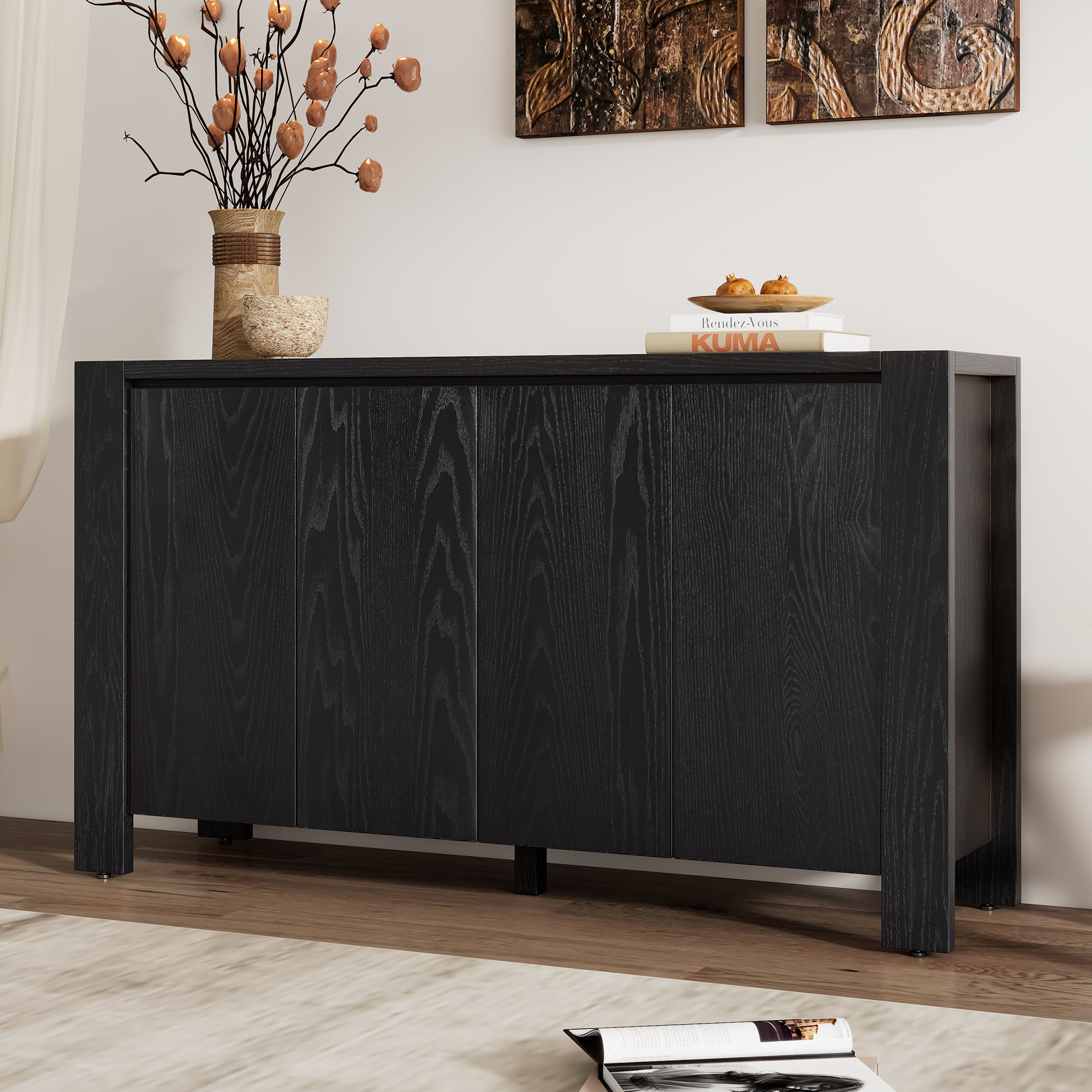 Retro 4-Door Buffet Cabinet with Storage