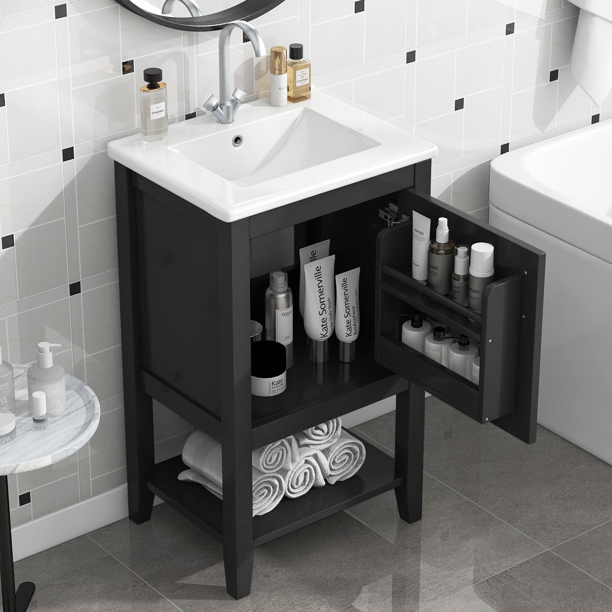 20" Black Bathroom Vanity with Sink & Storage