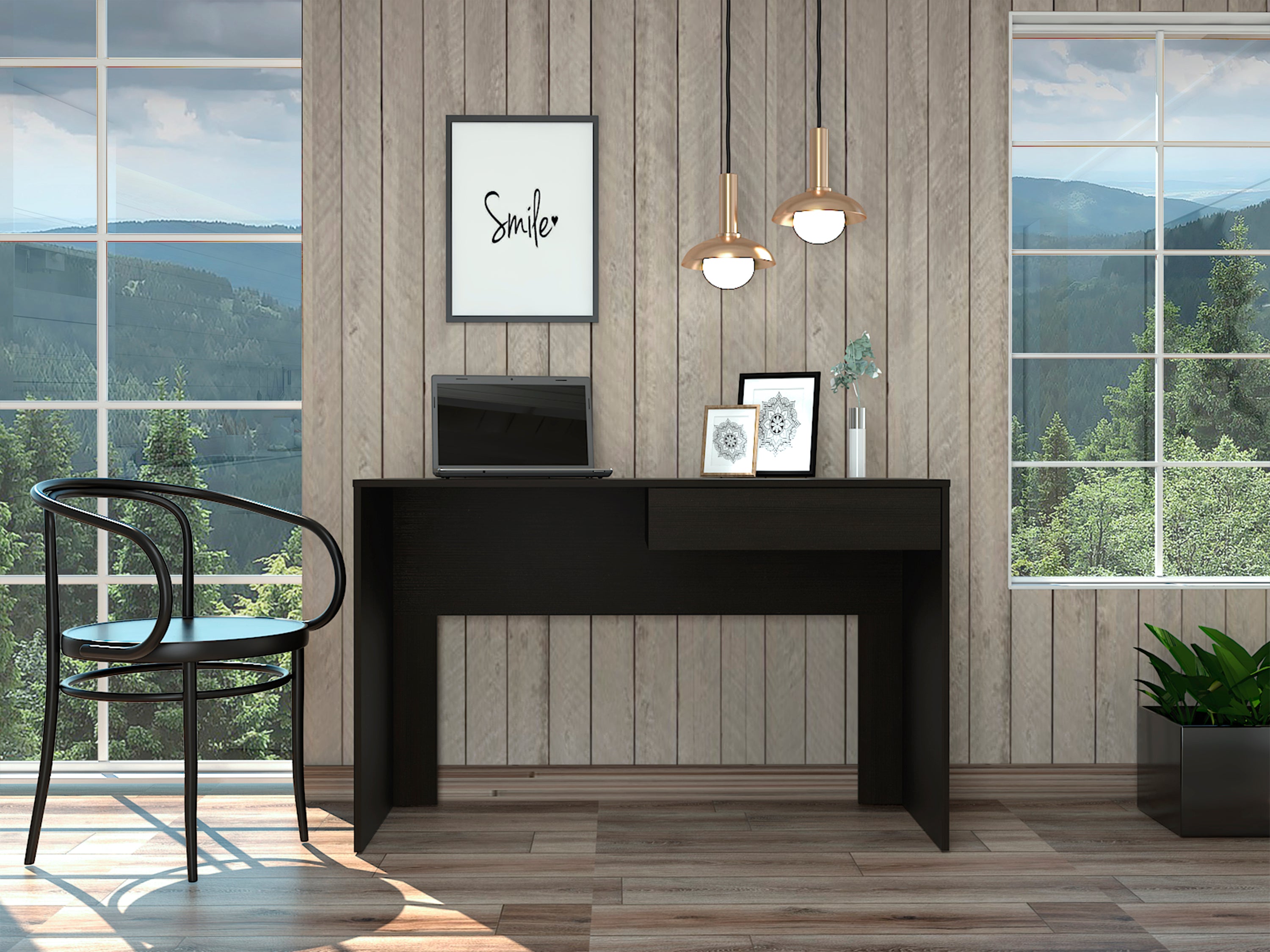 Black Wengue 1-Drawer Computer Desk | Modern Home Office Desk