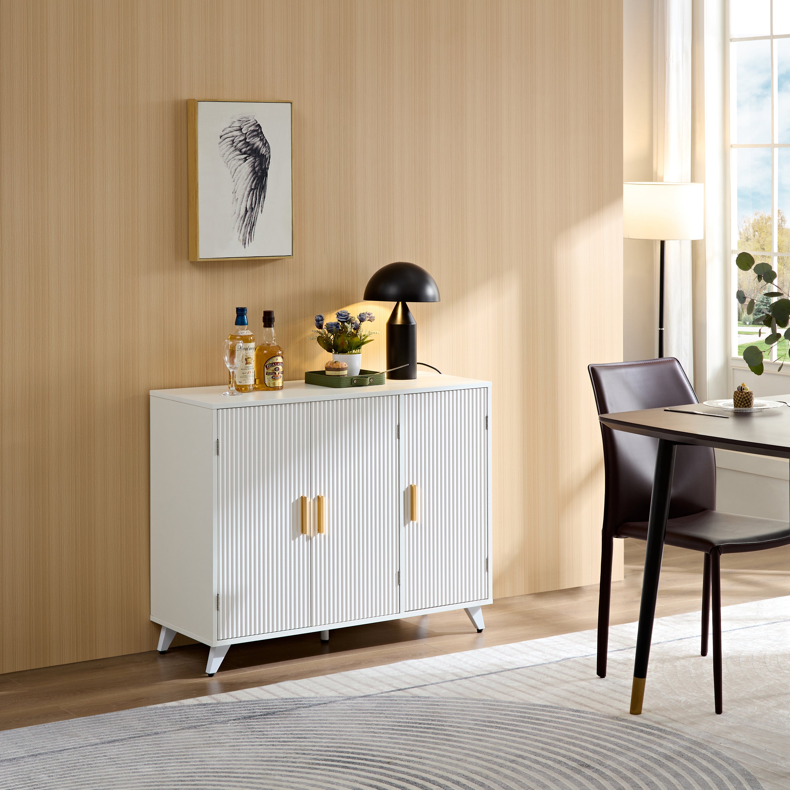 Modern White Kitchen: Wavy Cabinet Texture