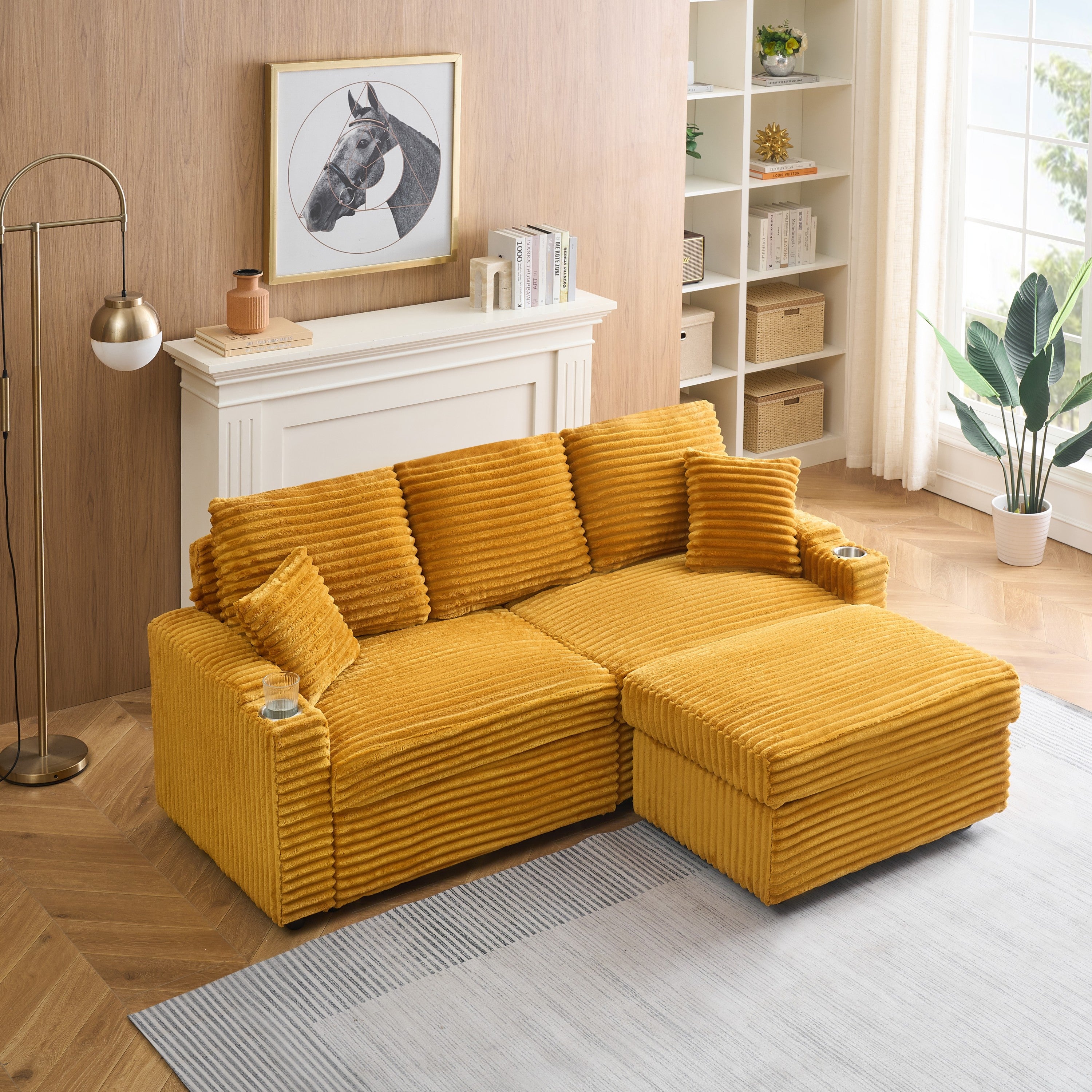 Orange Corduroy Chaise Lounge: Foldable & Hidden