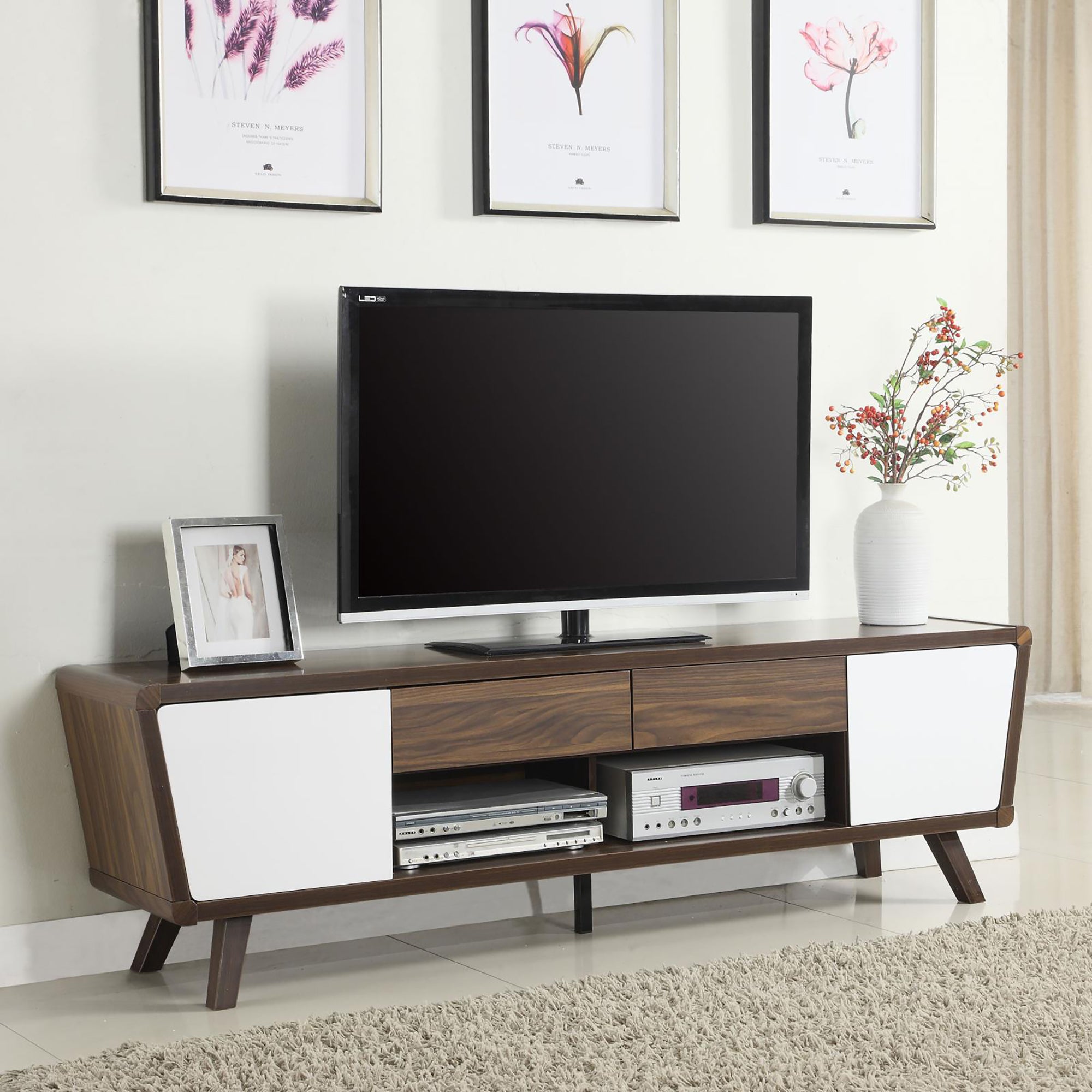Dark Walnut & White 2-Door TV Console