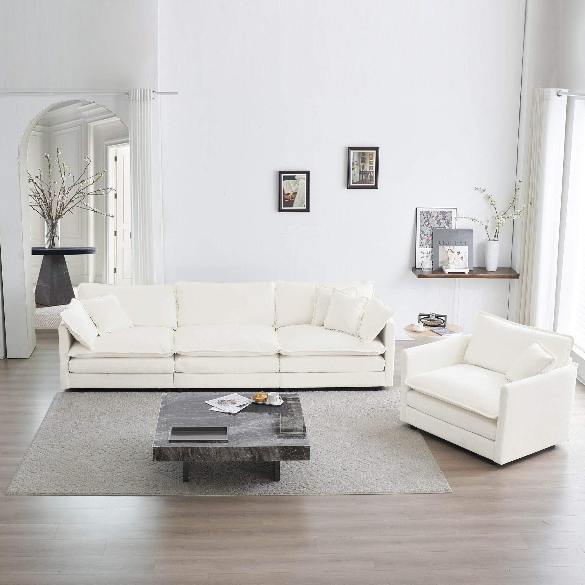 Modern 3-Piece Upholstered Sofa Set, White