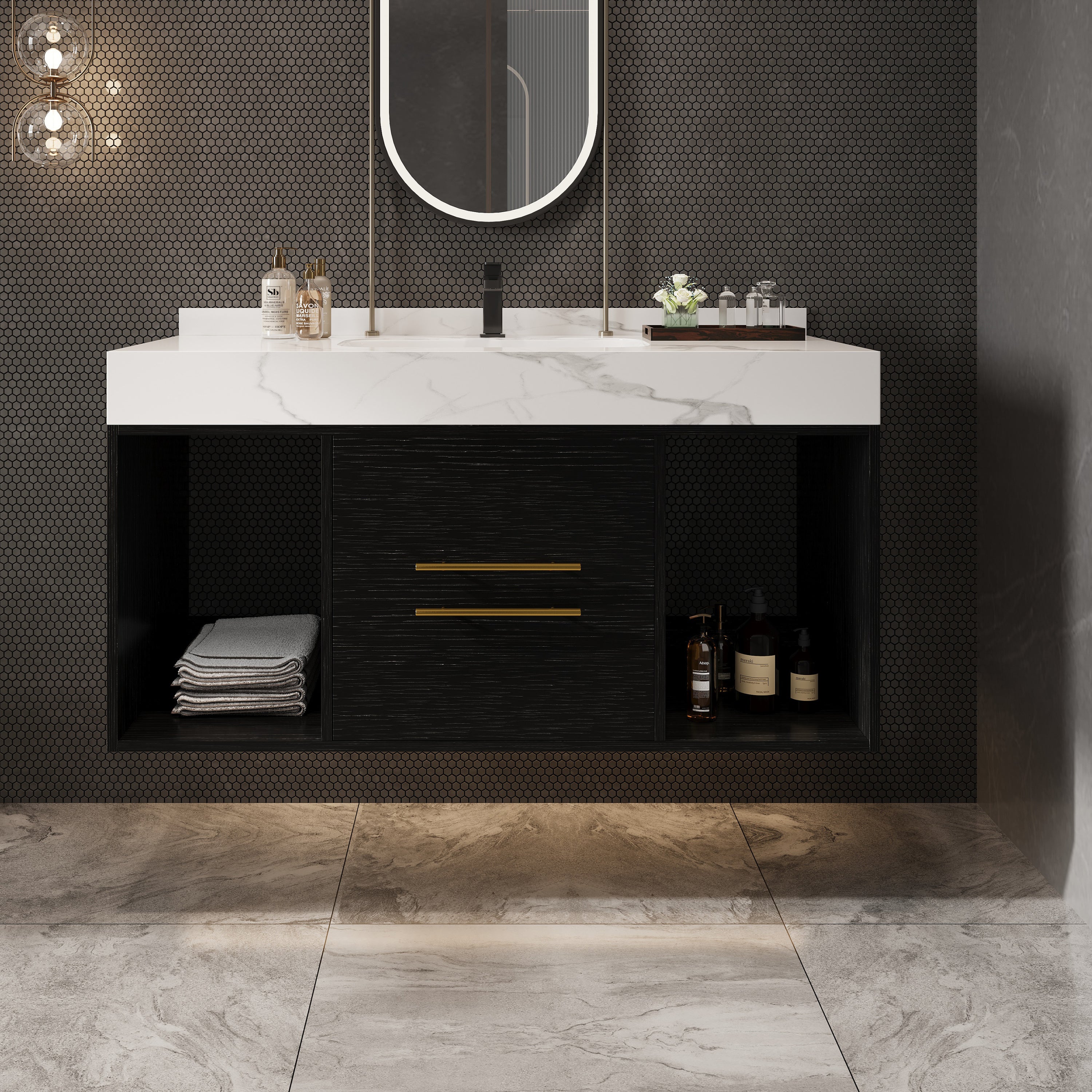 39.4" Modern Bathroom Vanity with Ceramic Sink
