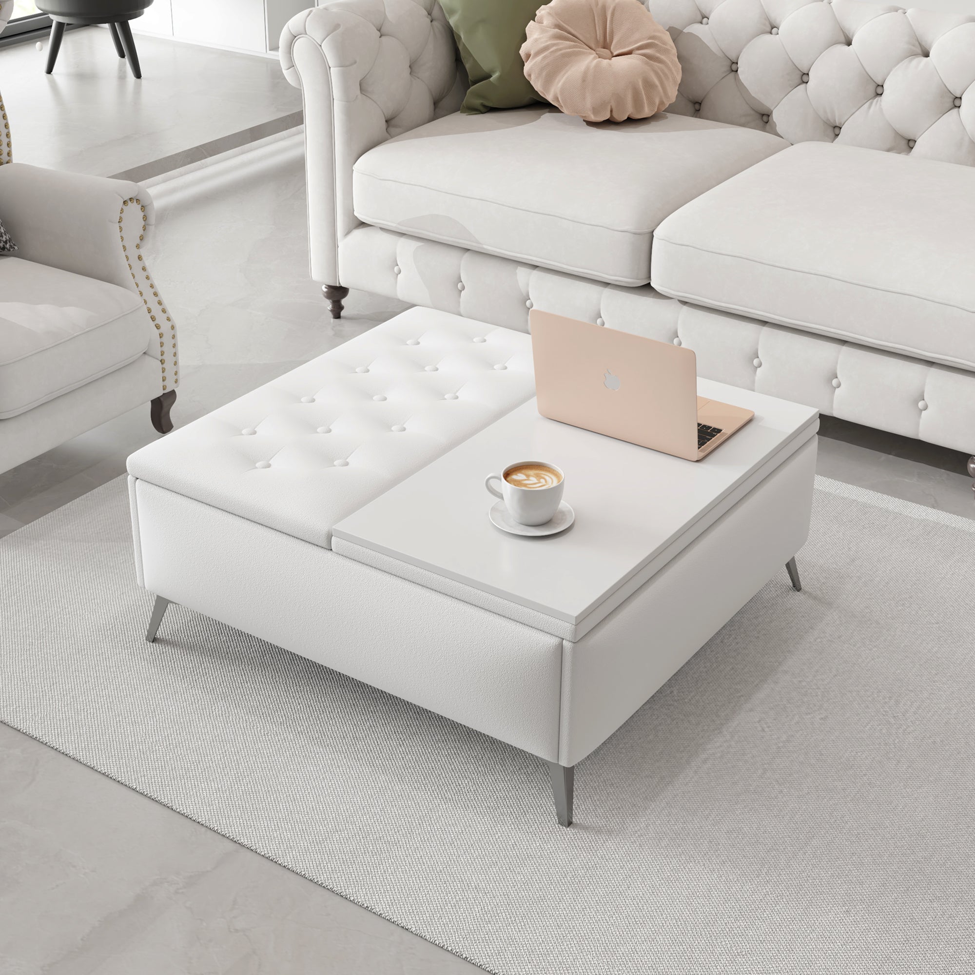 35" Wide Square Storage Ottoman Coffee Table w/ Lift Top