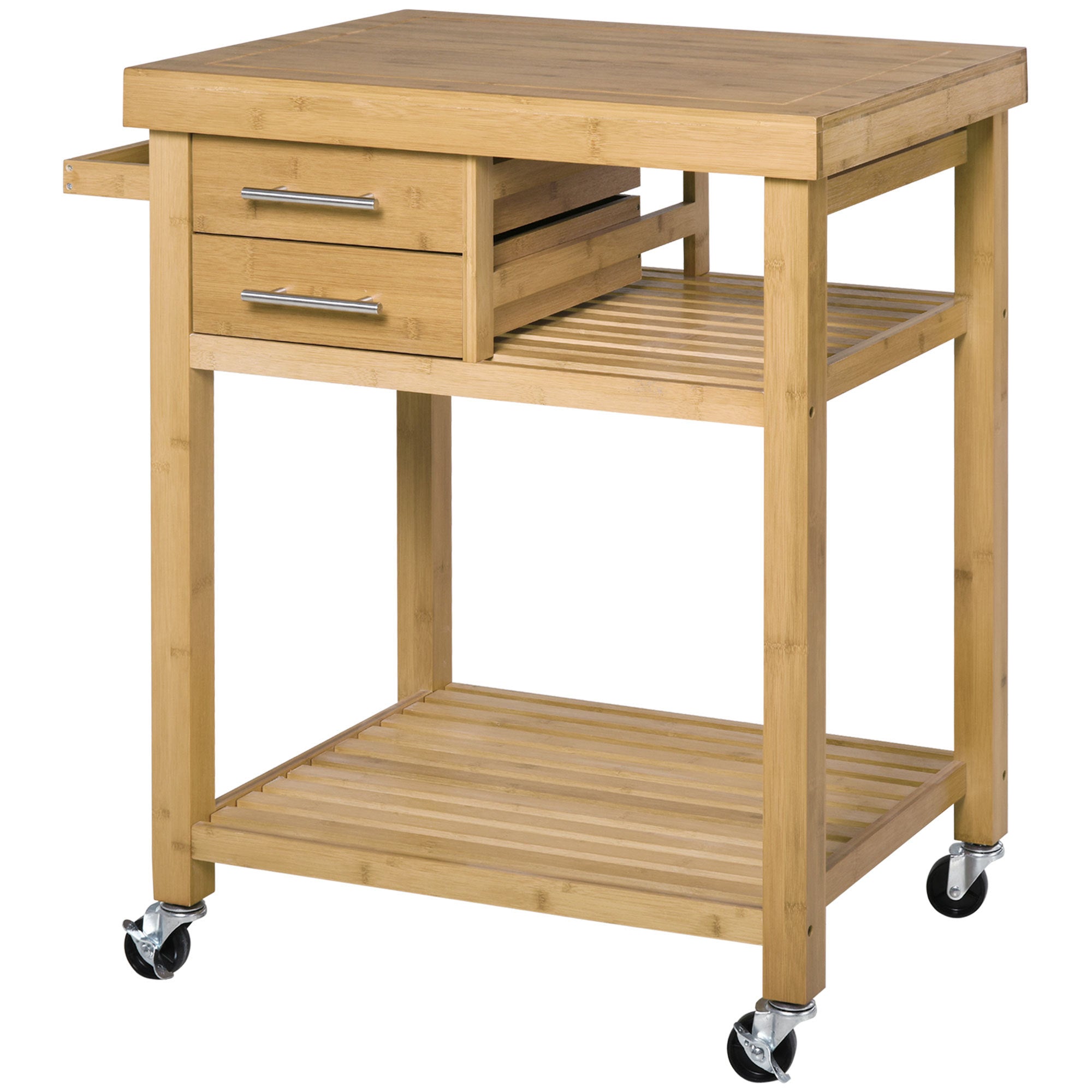 Bamboo Kitchen Island Cart: 2 Drawers, Shelves