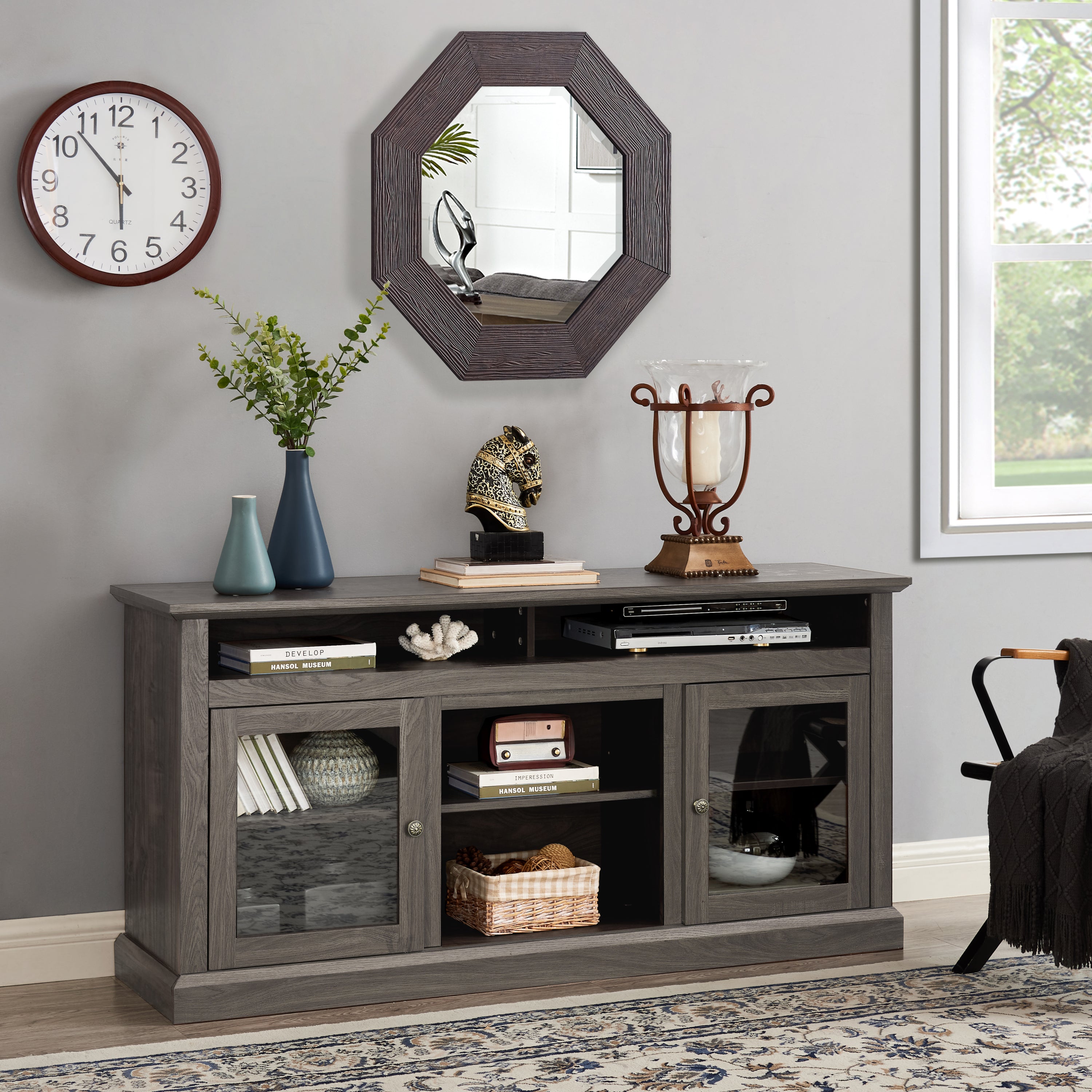 Retro TV Stand for 65" TV | Console Cabinet w/ Storage