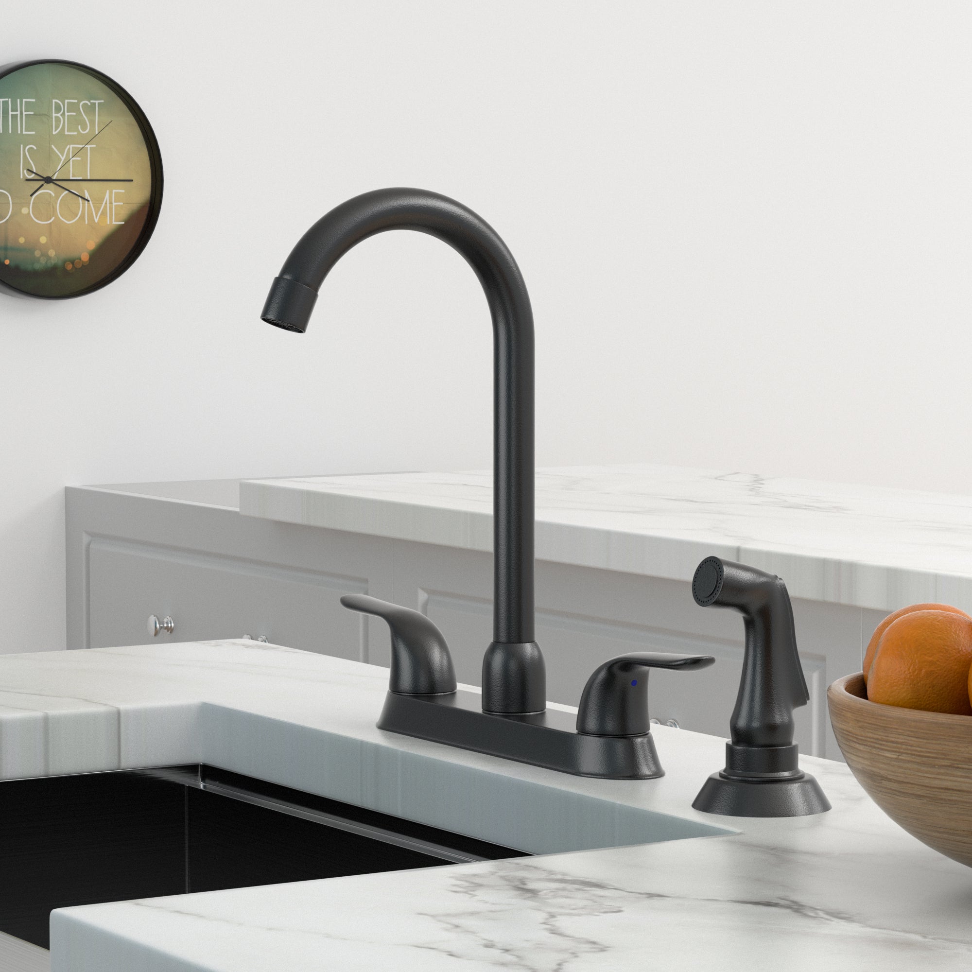 Matte Black Kitchen Faucet: 2 Handles, Pull-Out Sprayer