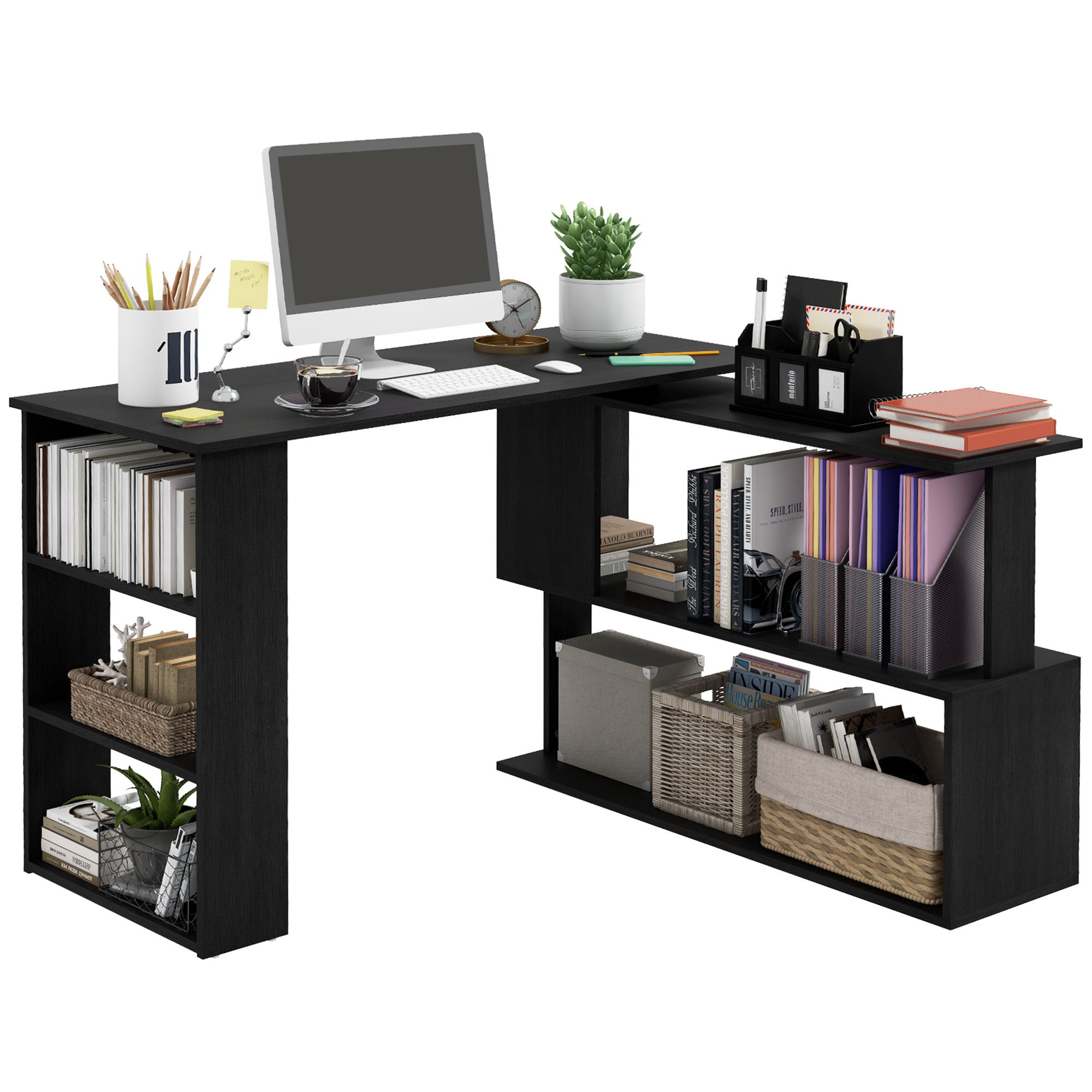 L-Shaped Rotating Corner Desk, Black