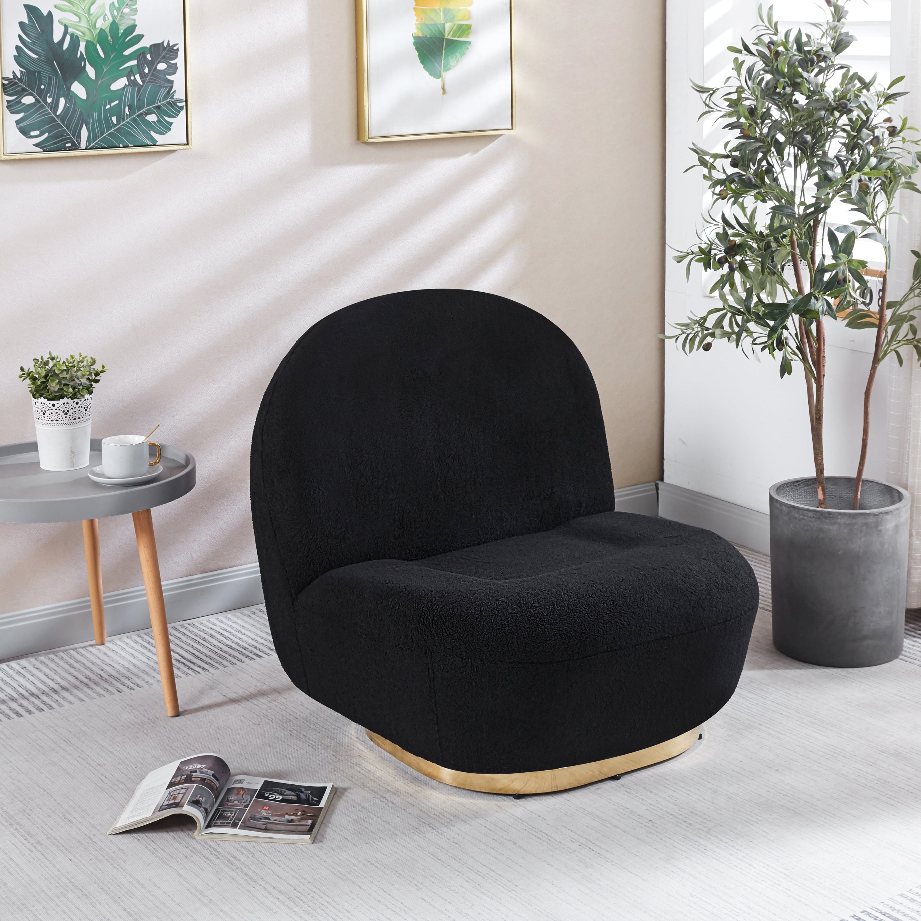 Modern Velvet Swivel Chair: Gold Base