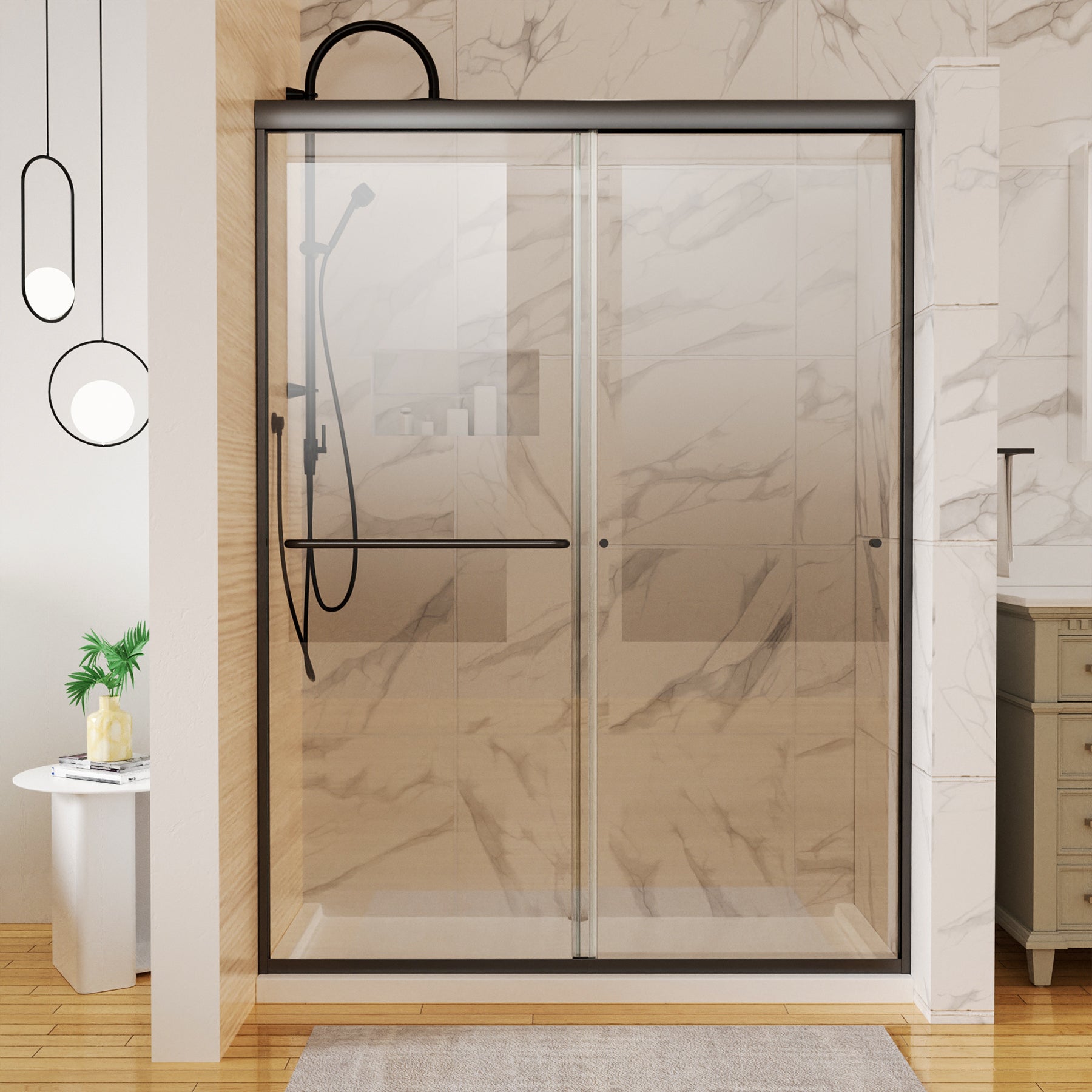 50-54"x72" Matte Black Sliding Shower Door