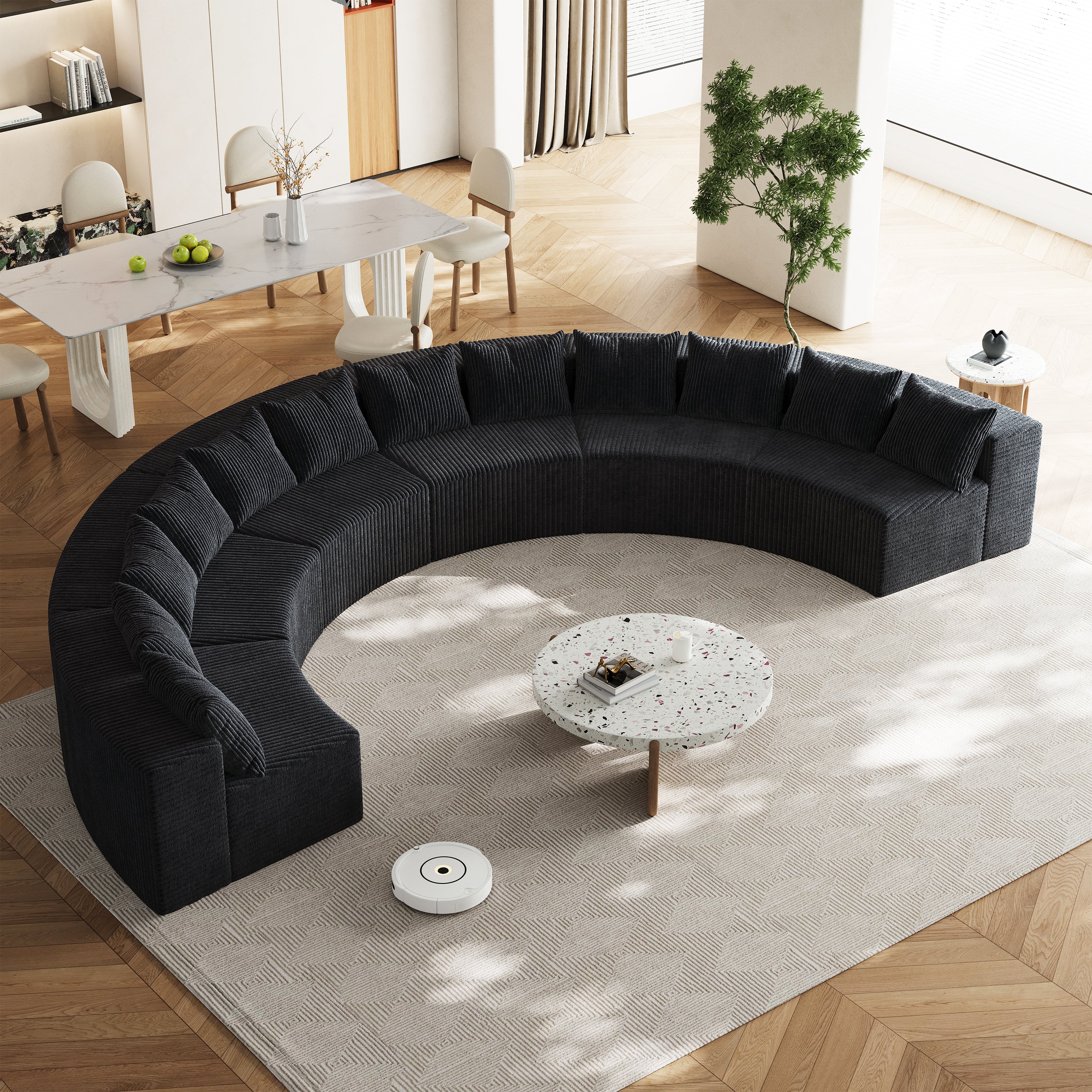 Curved Sectional Sofa: 6 Modules, 12 Pillows
