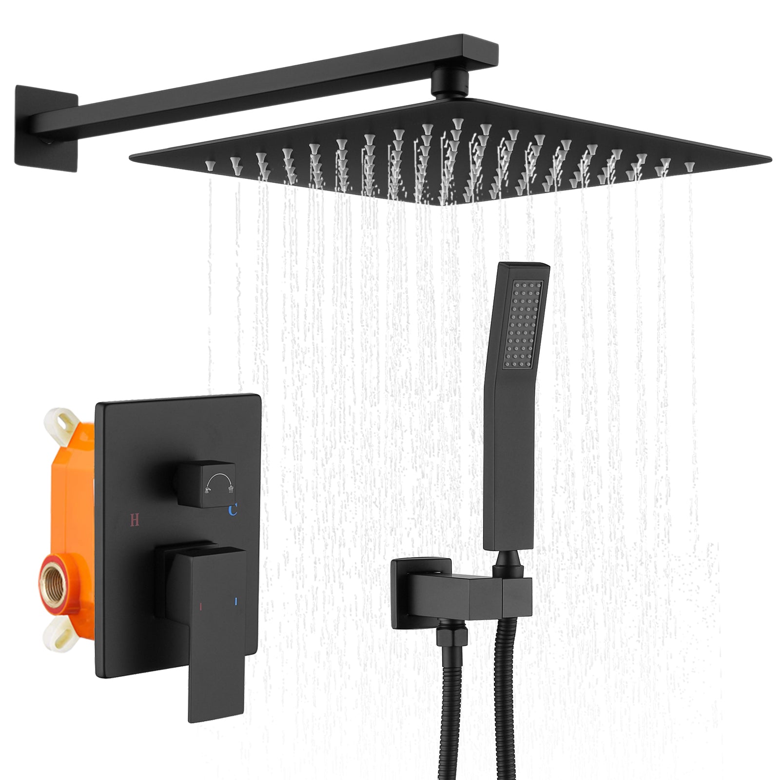 Matte Black Rainfall Shower System with Handheld