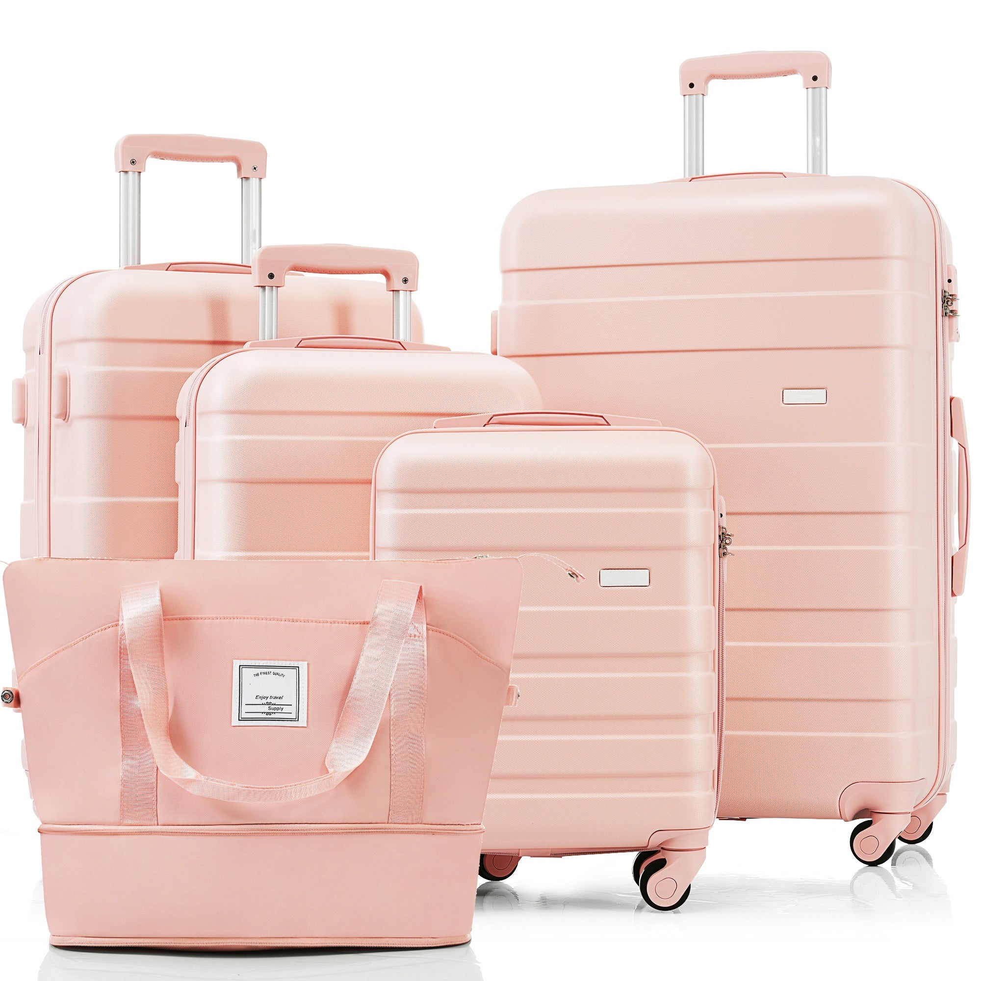 Pink 5-Piece Expandable Luggage Set with Spinner Wheels