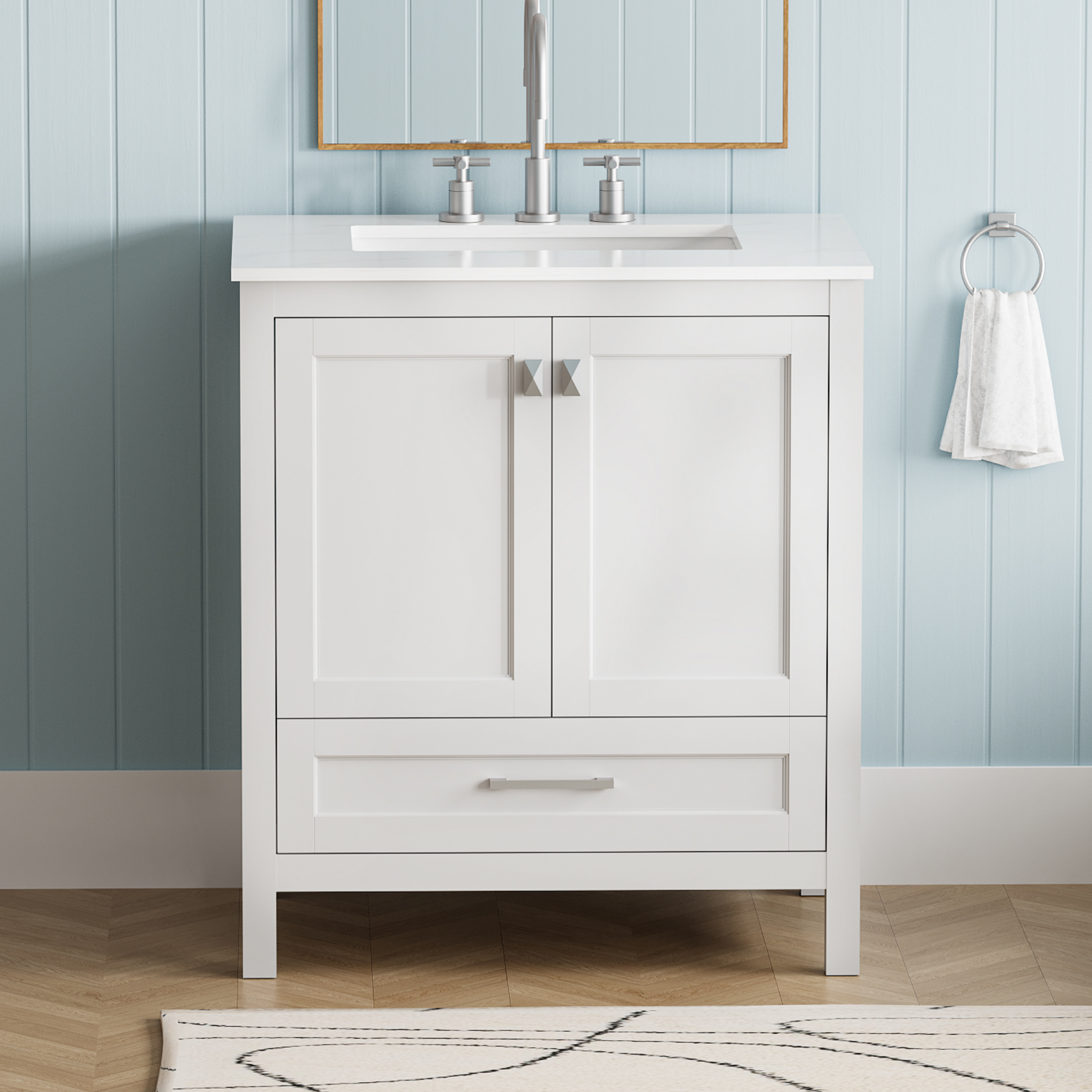 30" White Bathroom Vanity with Carrara Marble Top