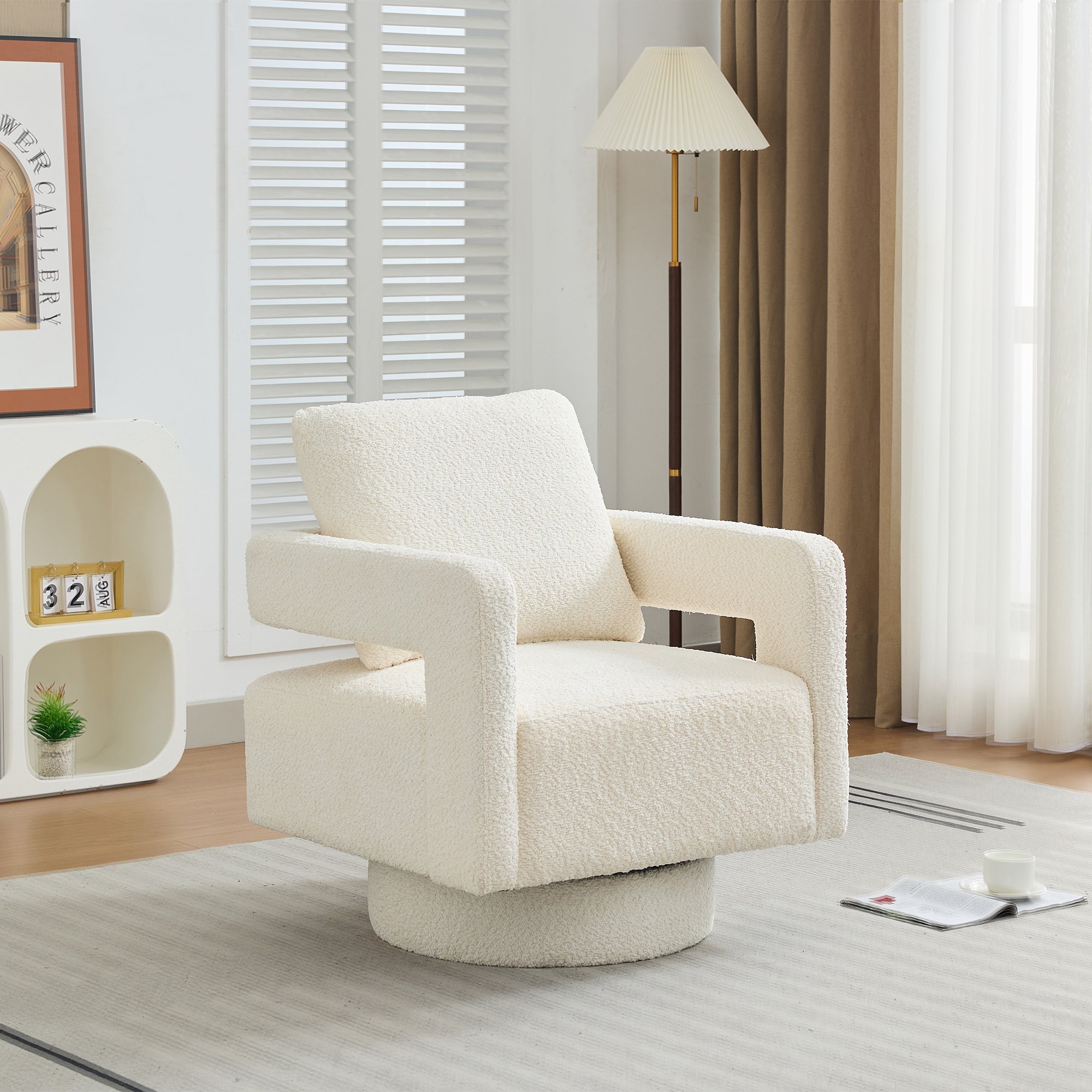 29" Swivel Accent Chair, Modern Rotating Armchair, Beige