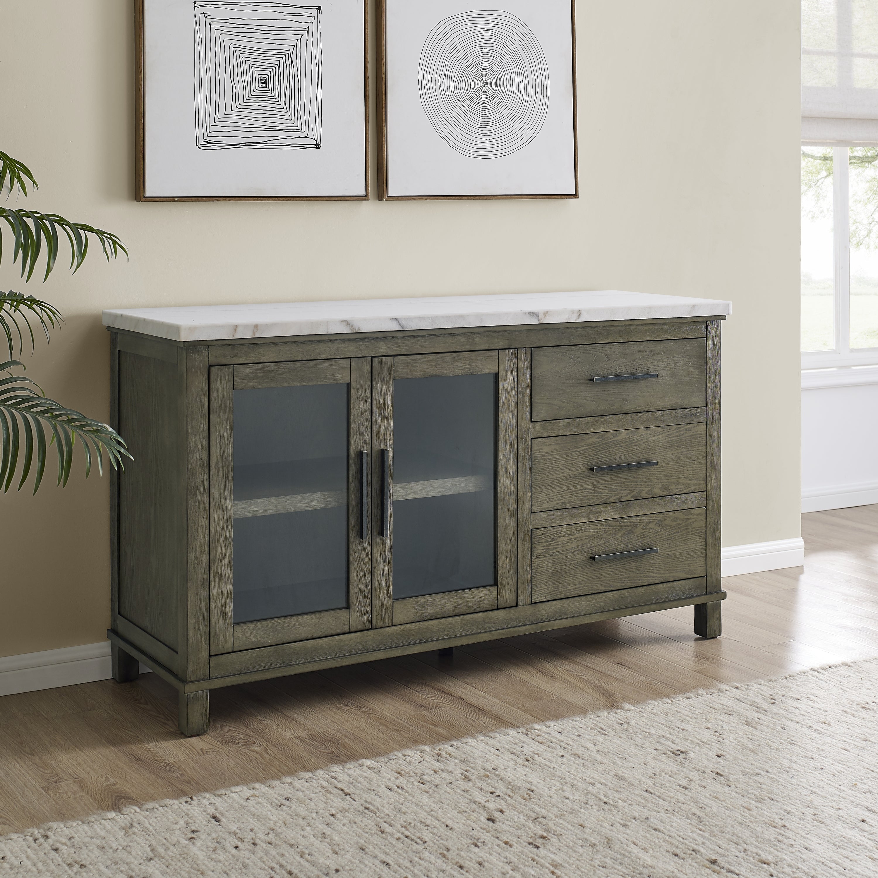 Grayson White Marble Server: Dark Brown Base