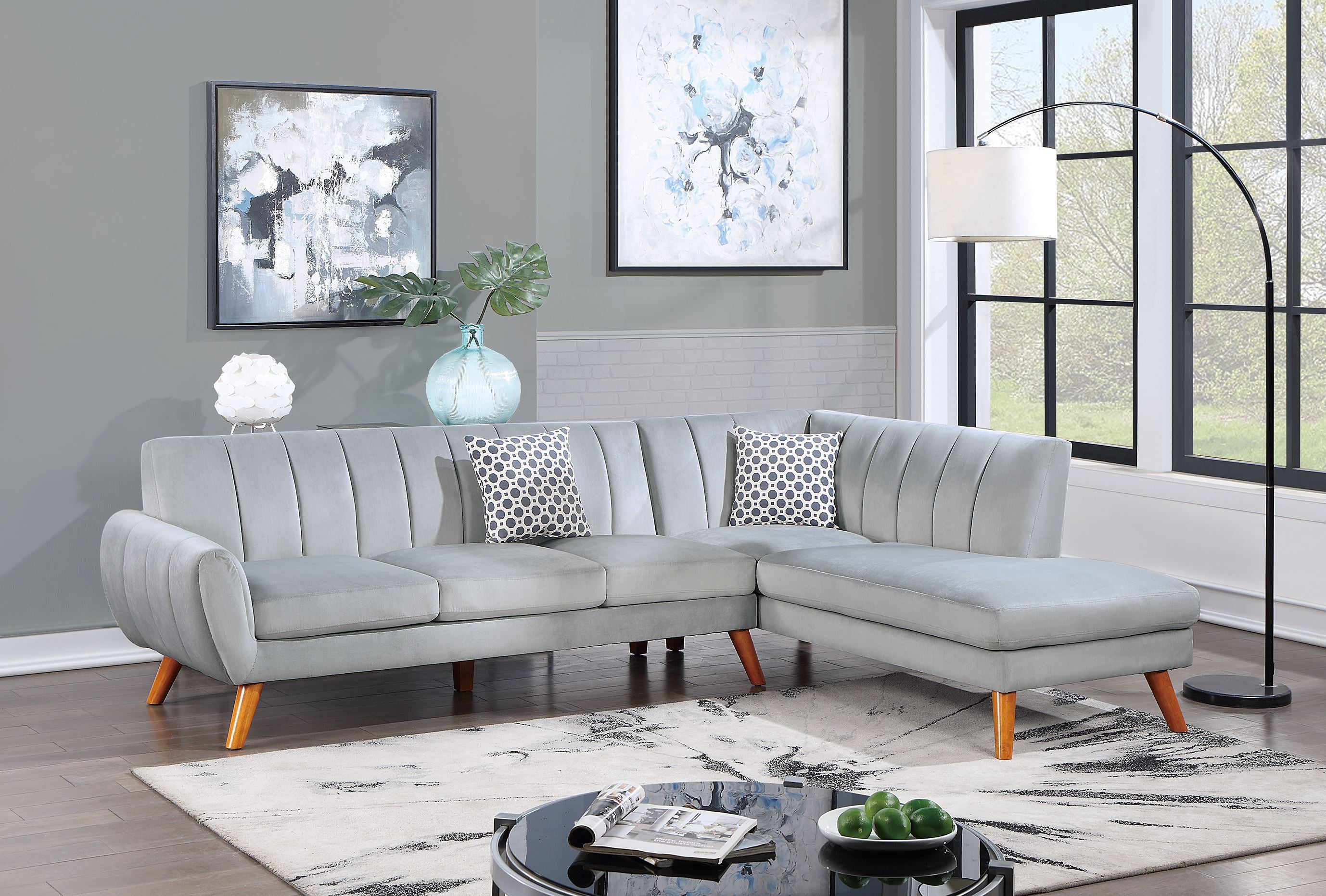 Black Faux Leather Sectional Sofa - 2PC