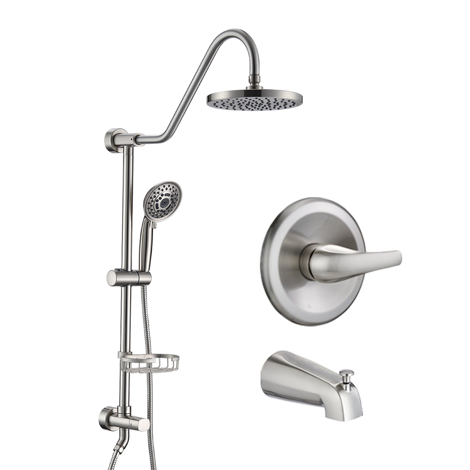 8' Rain Shower Head + Handheld: Complete System
