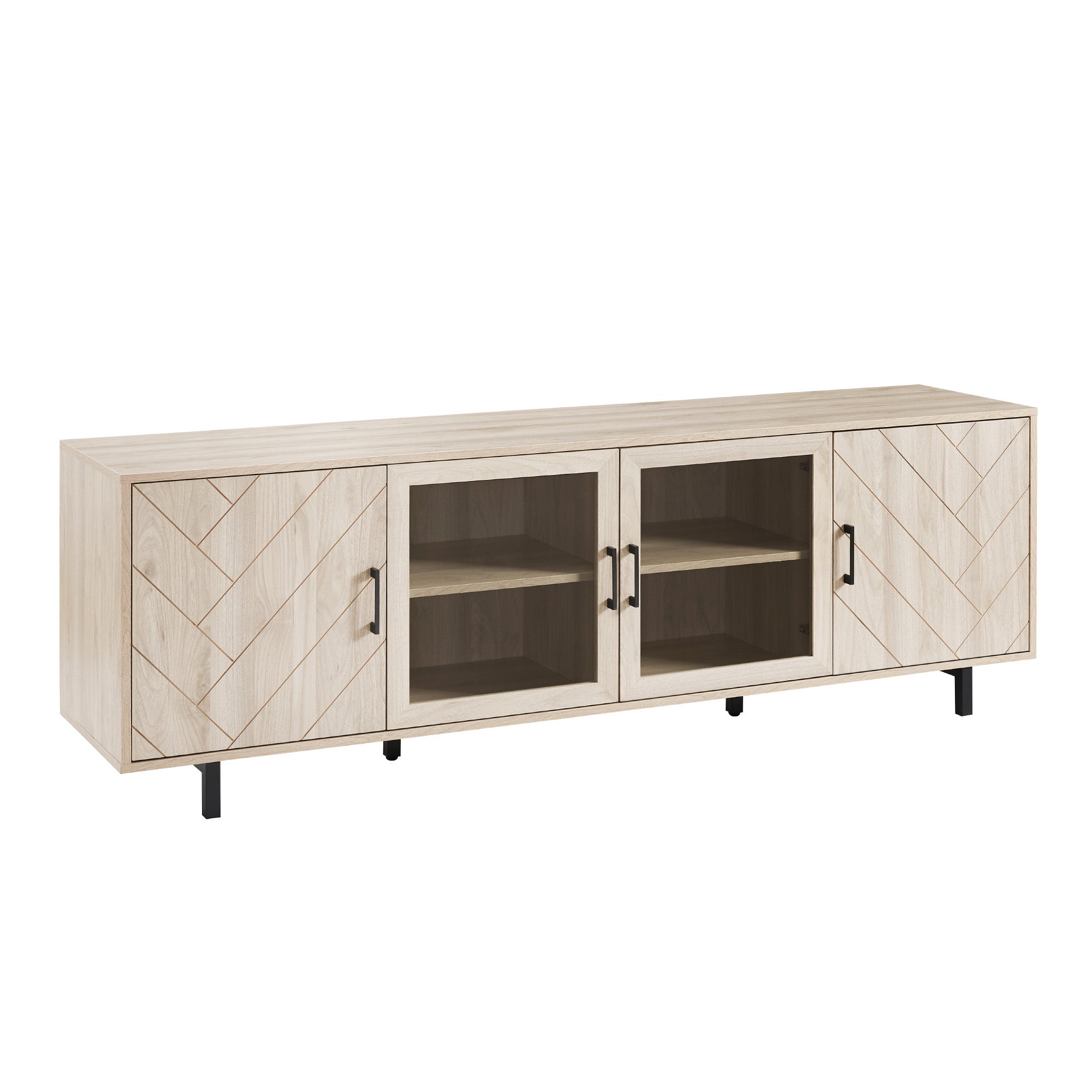 Scandinavian 70" TV Stand, Herringbone, Birch, 4-Door