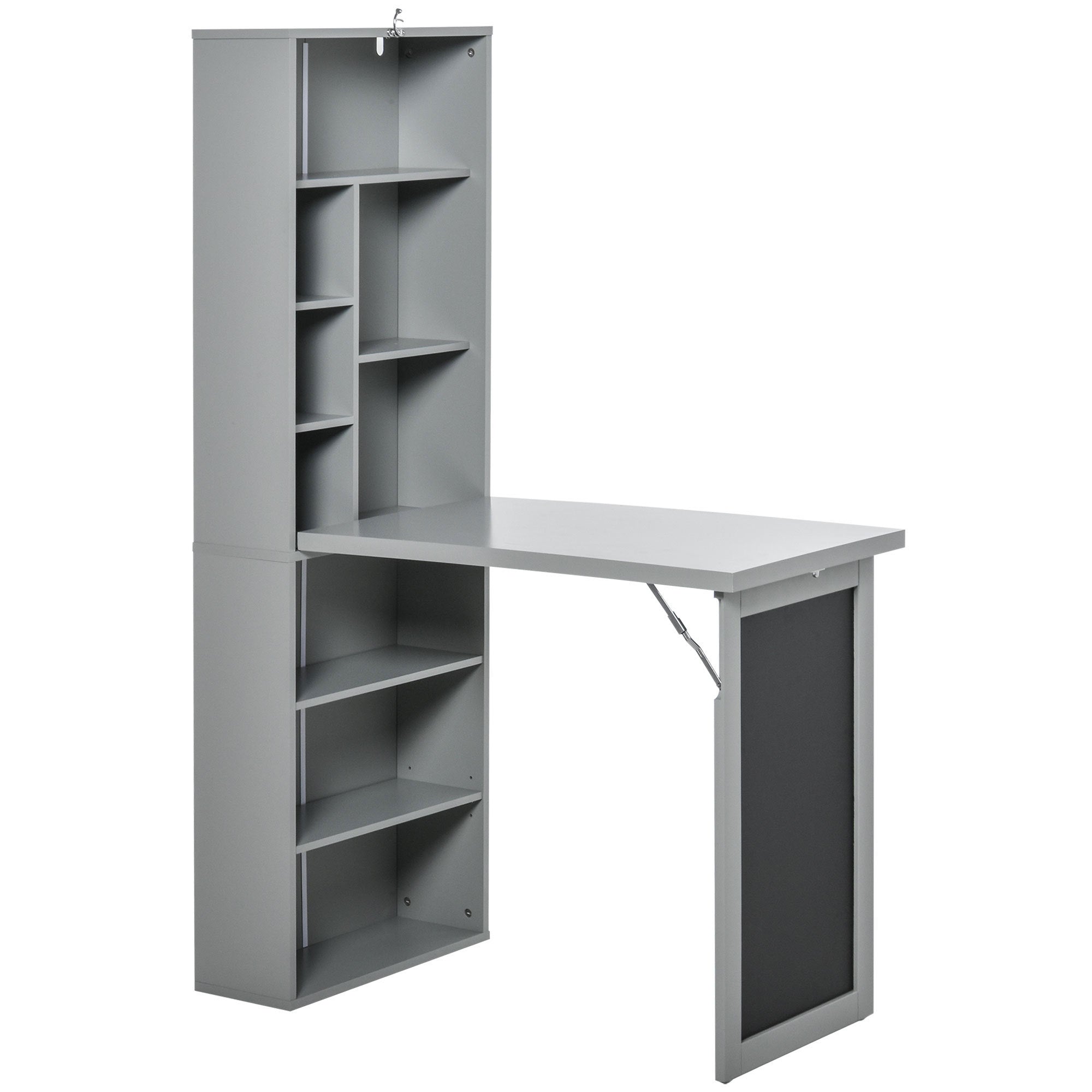 Fold-Out Wall Desk w/ Blackboard & Shelf - Grey