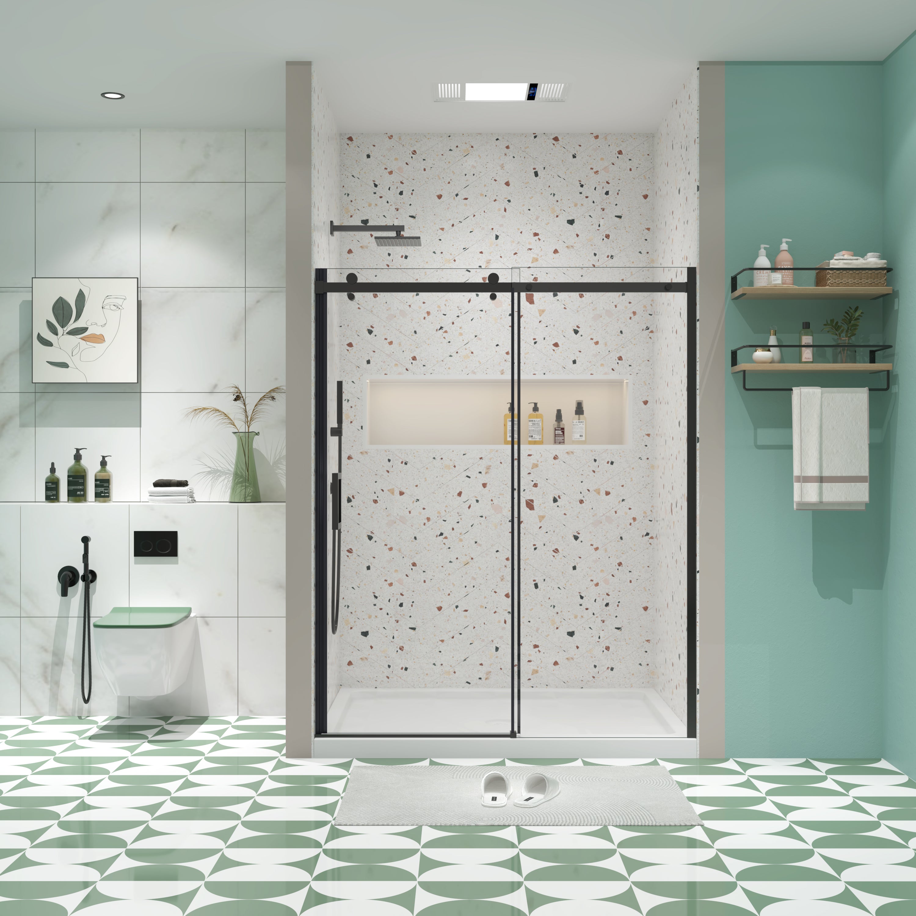 Matte Black Sliding Glass Shower Door (5/16" Glass)