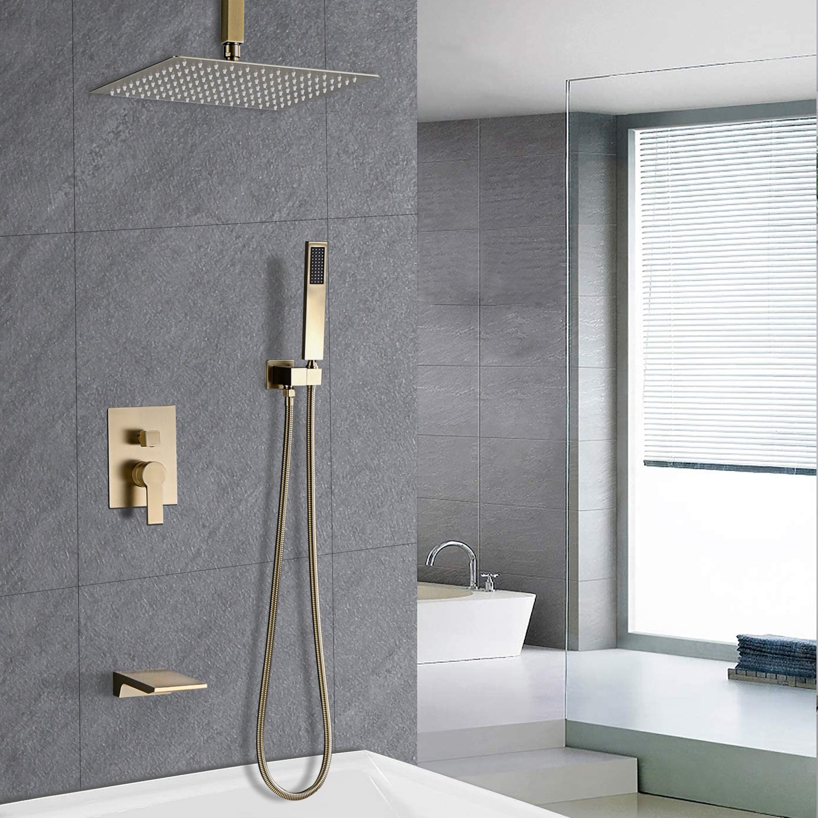 12" Waterfall Shower System: Handheld & Tub Spout
