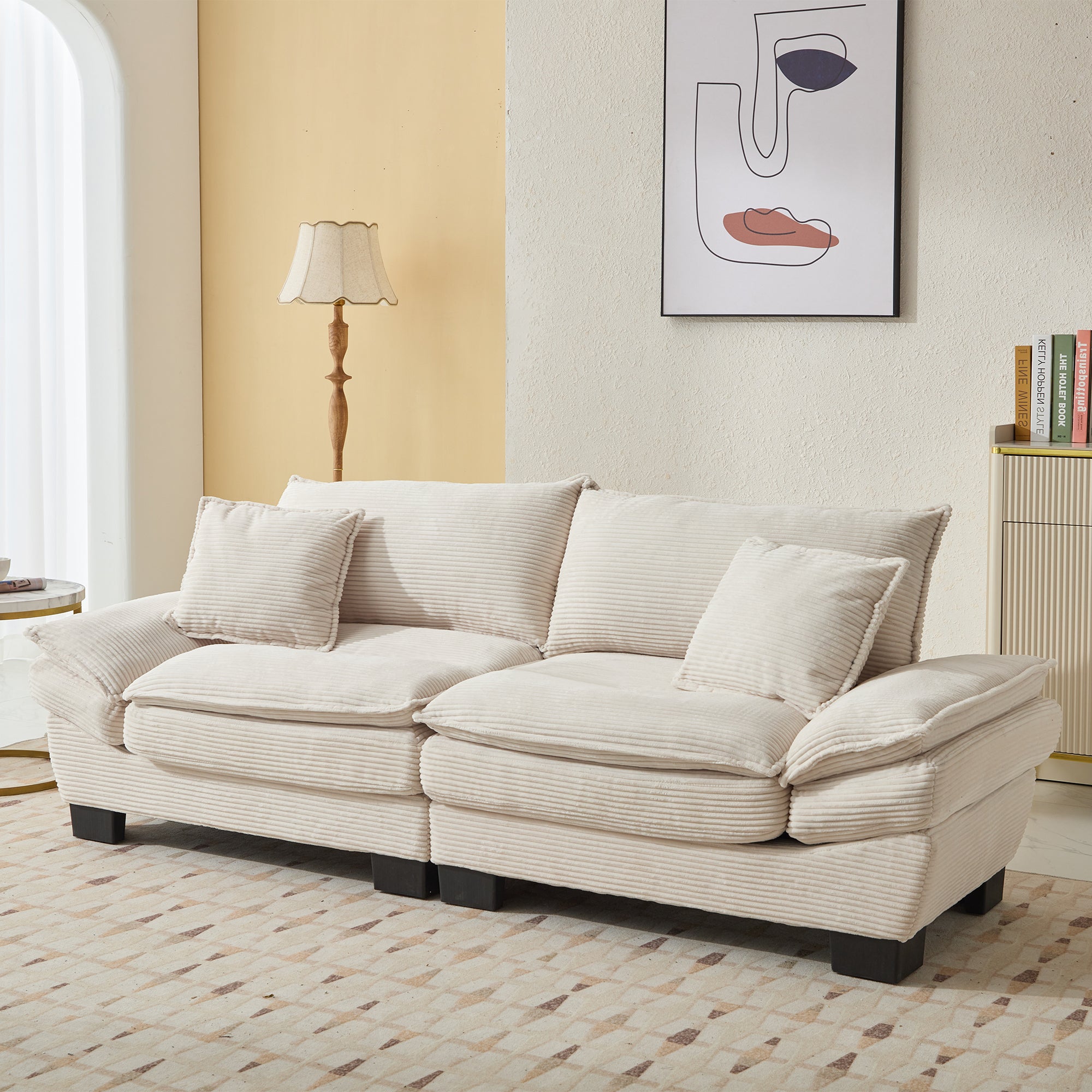 Comfy Corduroy Sofa Sleeper: Beige Upholstered Couch