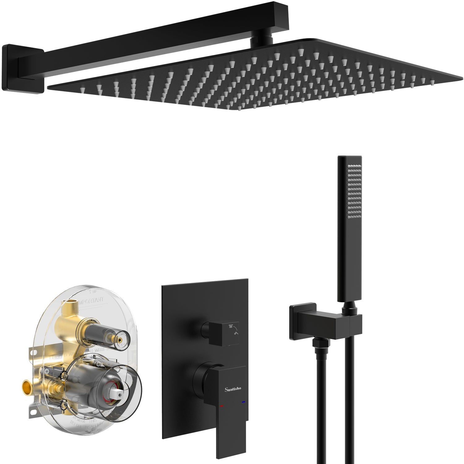 Matte Black Waterfall Tub Faucet Set with Rain Shower