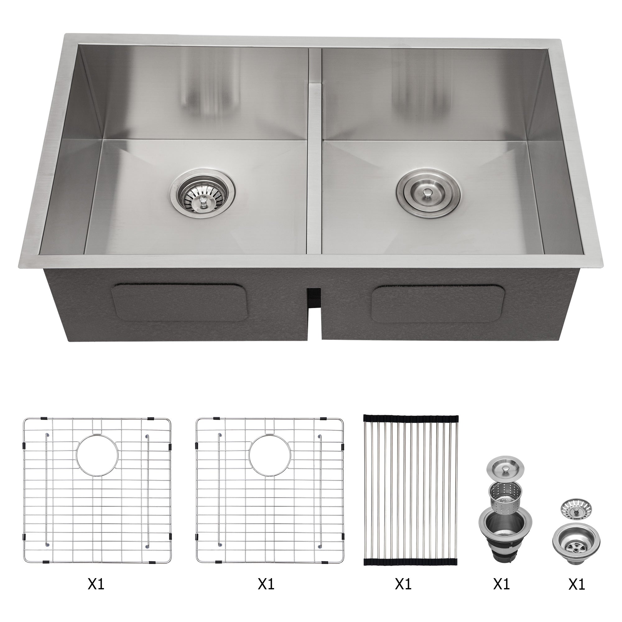 33"x19" Double Bowl Undermount Kitchen Sink - 16 Gauge