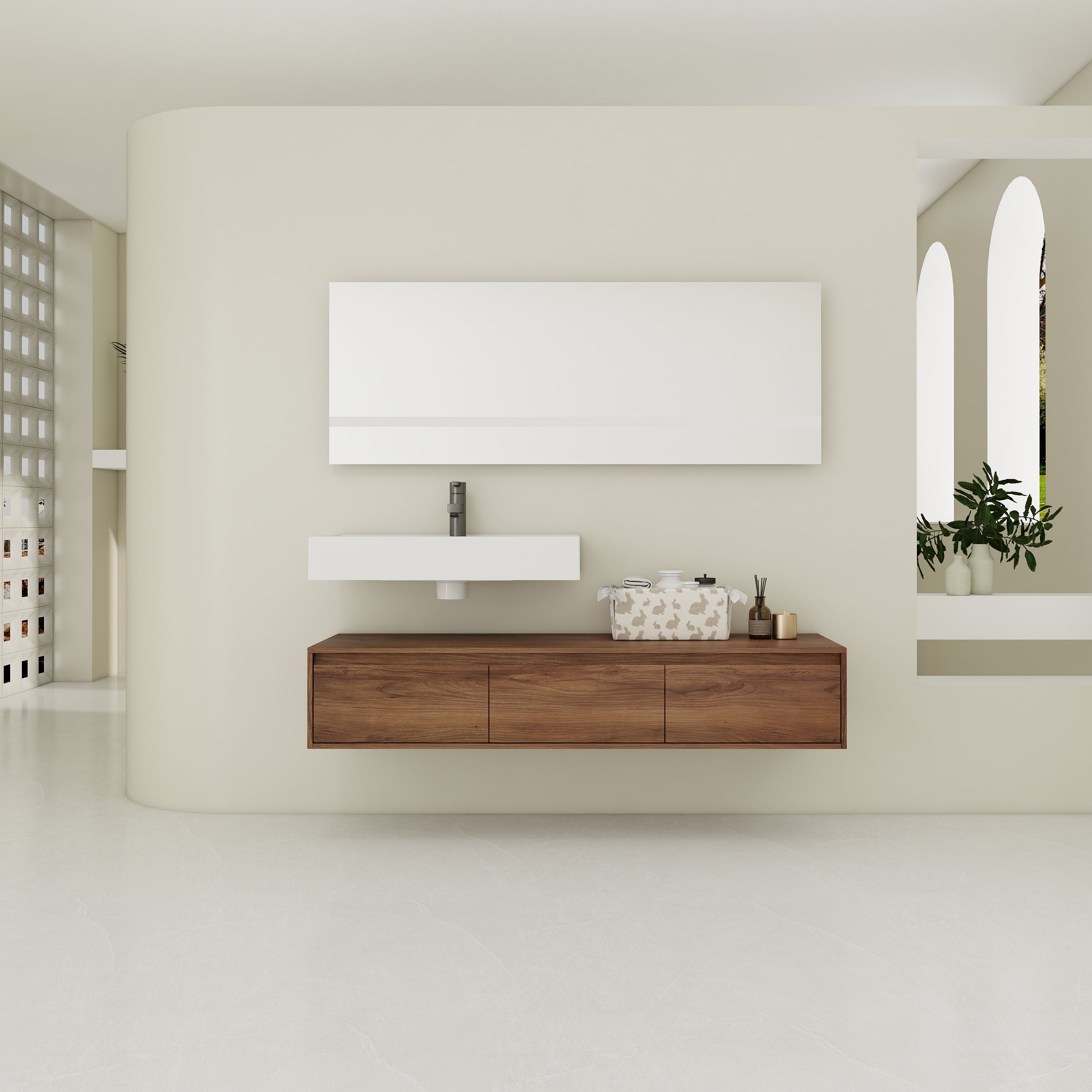 60" Wall-Mount Bathroom Vanity with Resin Sink