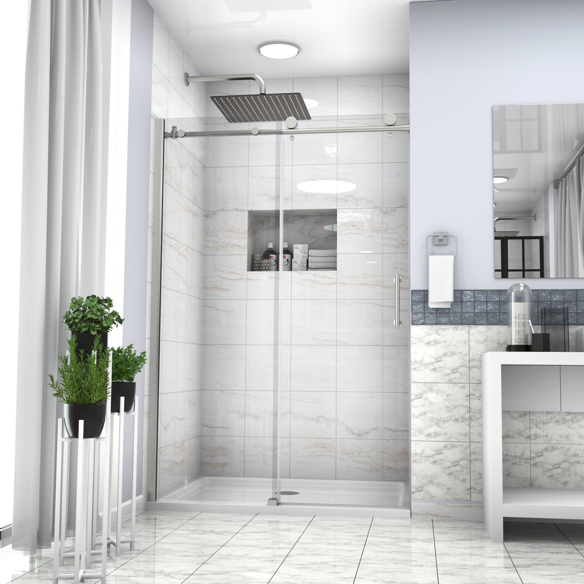 48"x76" Chrome Sliding Shower Door Enclosure