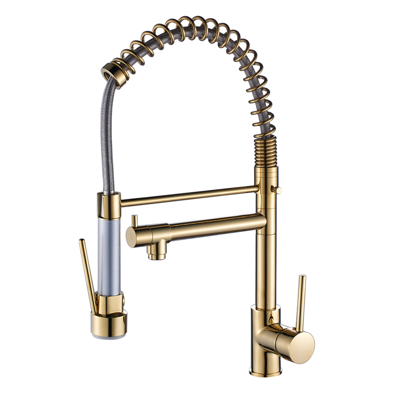 Brushed Gold Kitchen Faucet with Pull-Down Sprayer