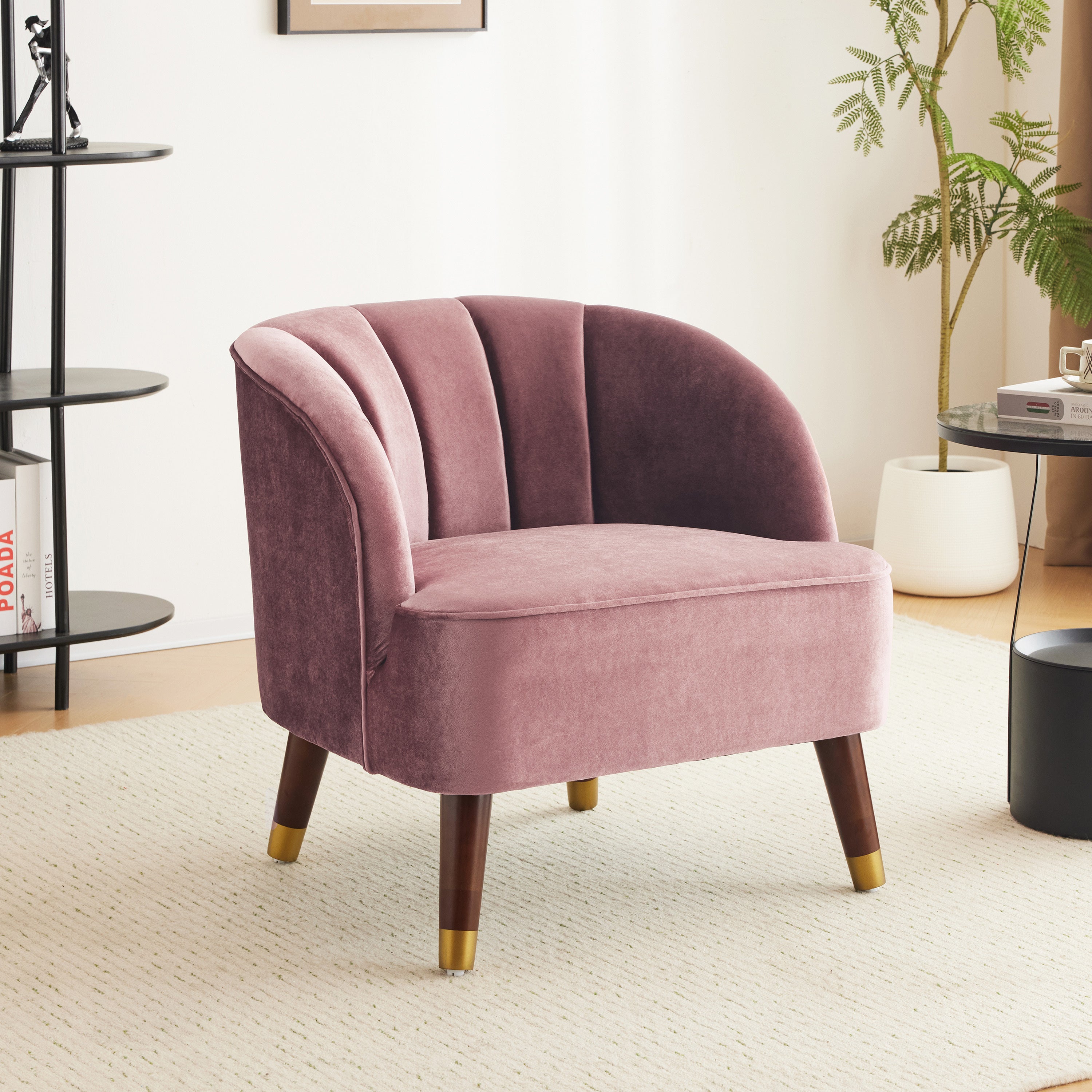 Barrel Chair: Upholstered & Wooden Legs