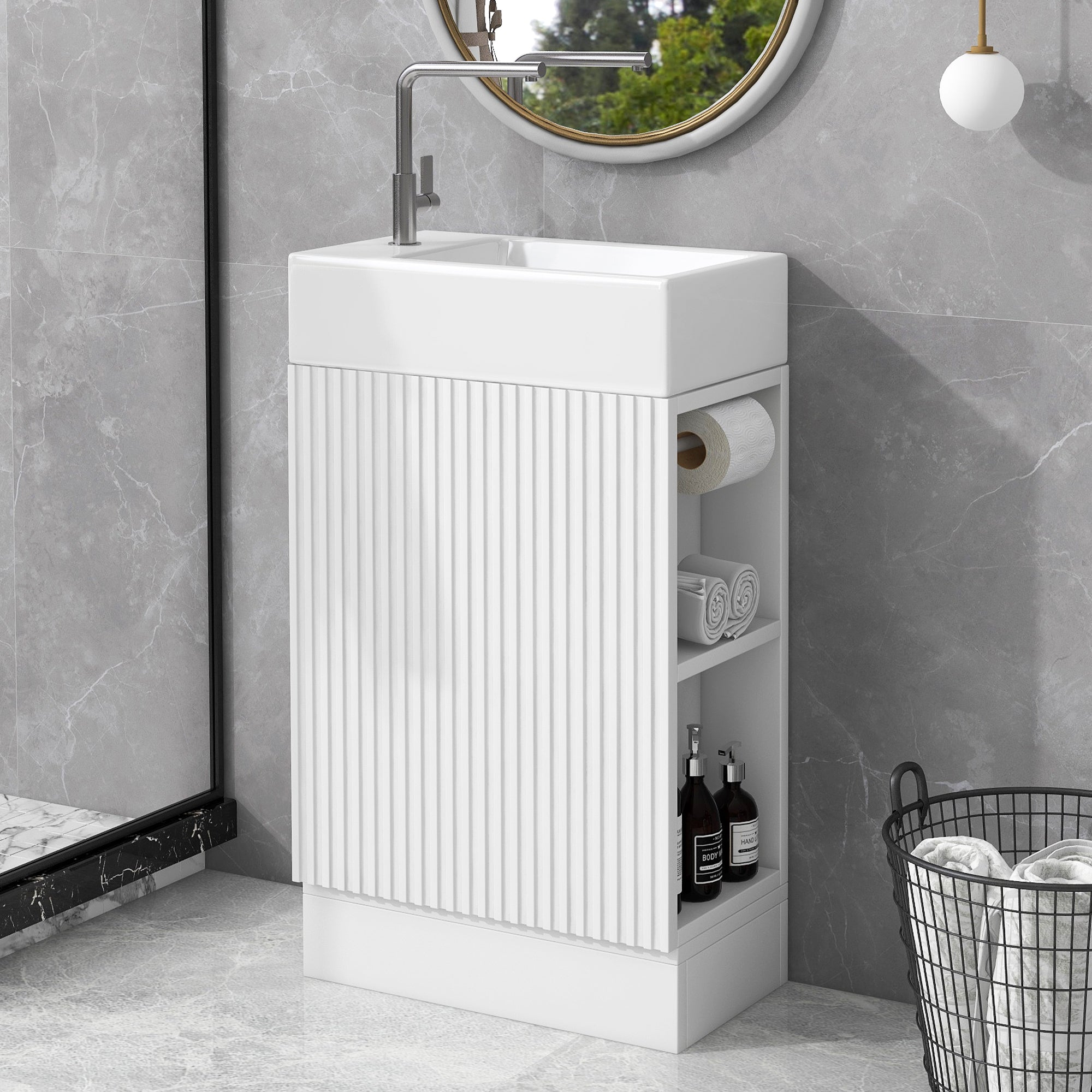 White 18.6" Bathroom Vanity with Double Shelf